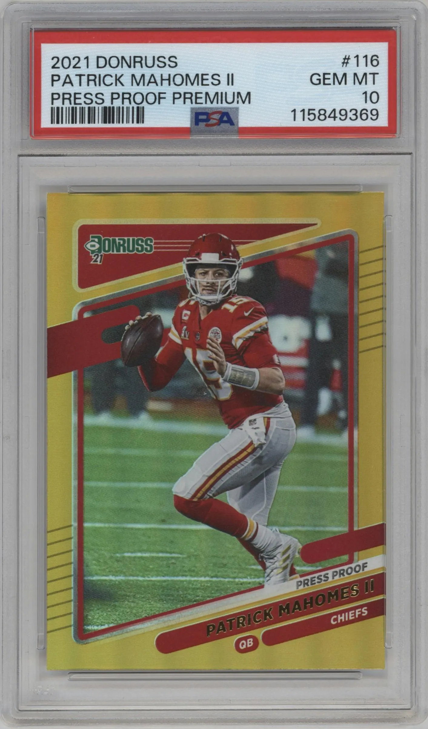 2021 Panini Donruss Patrick Mahomes II Press Proof Premium #116 PSA 10