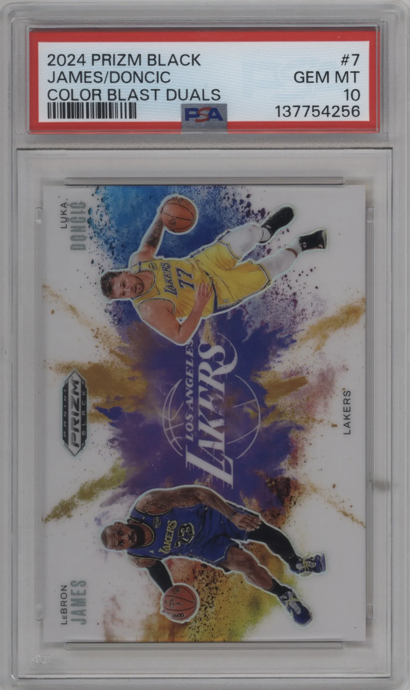 2024 Panini Prizm Black Color Blast Duals LeBron James/Luka Doncic #7 PSA 10