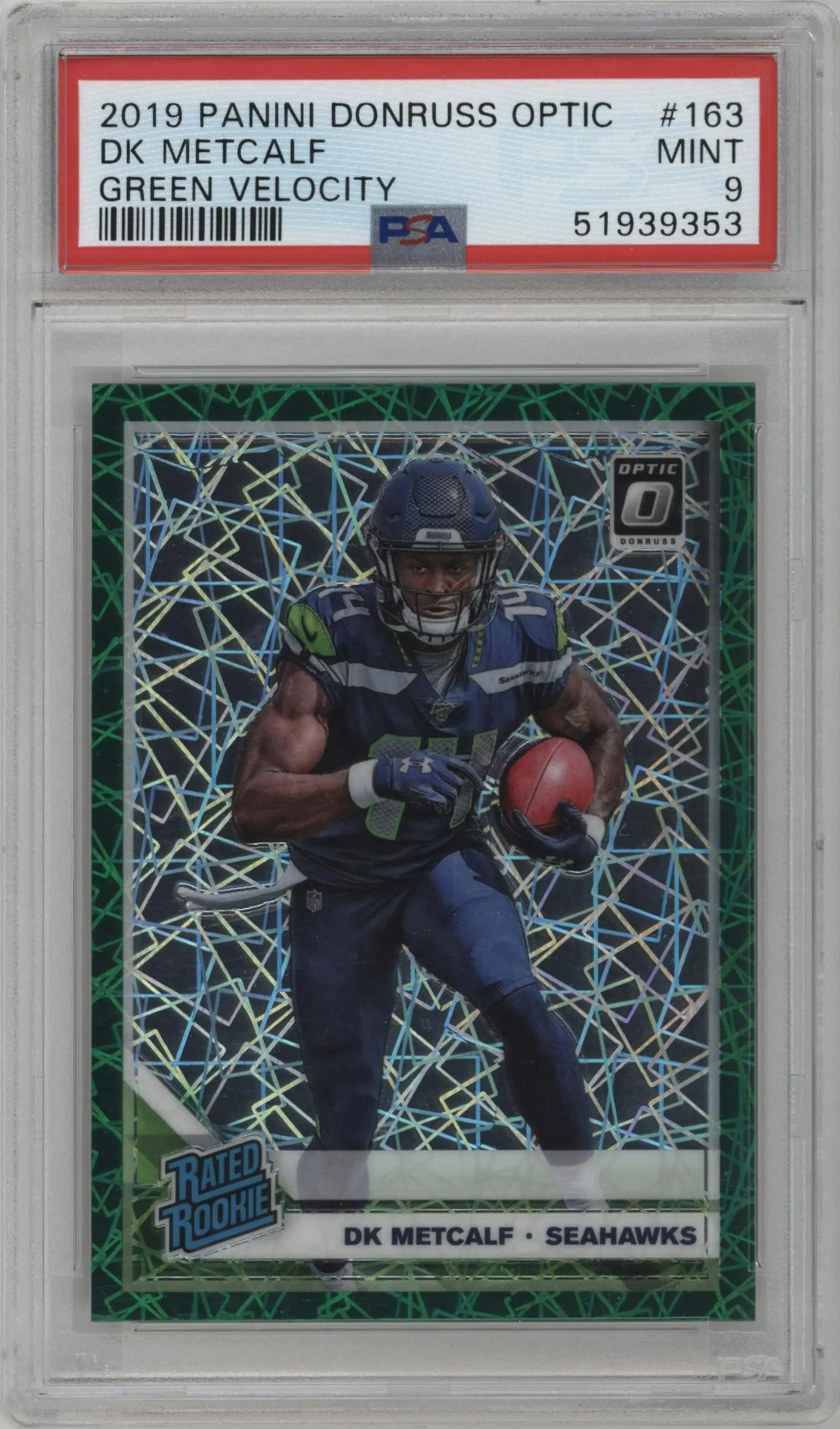 2019 Panini Donruss Optic Rated Rookie DK Metcalf Green Velocity #163 PSA 9