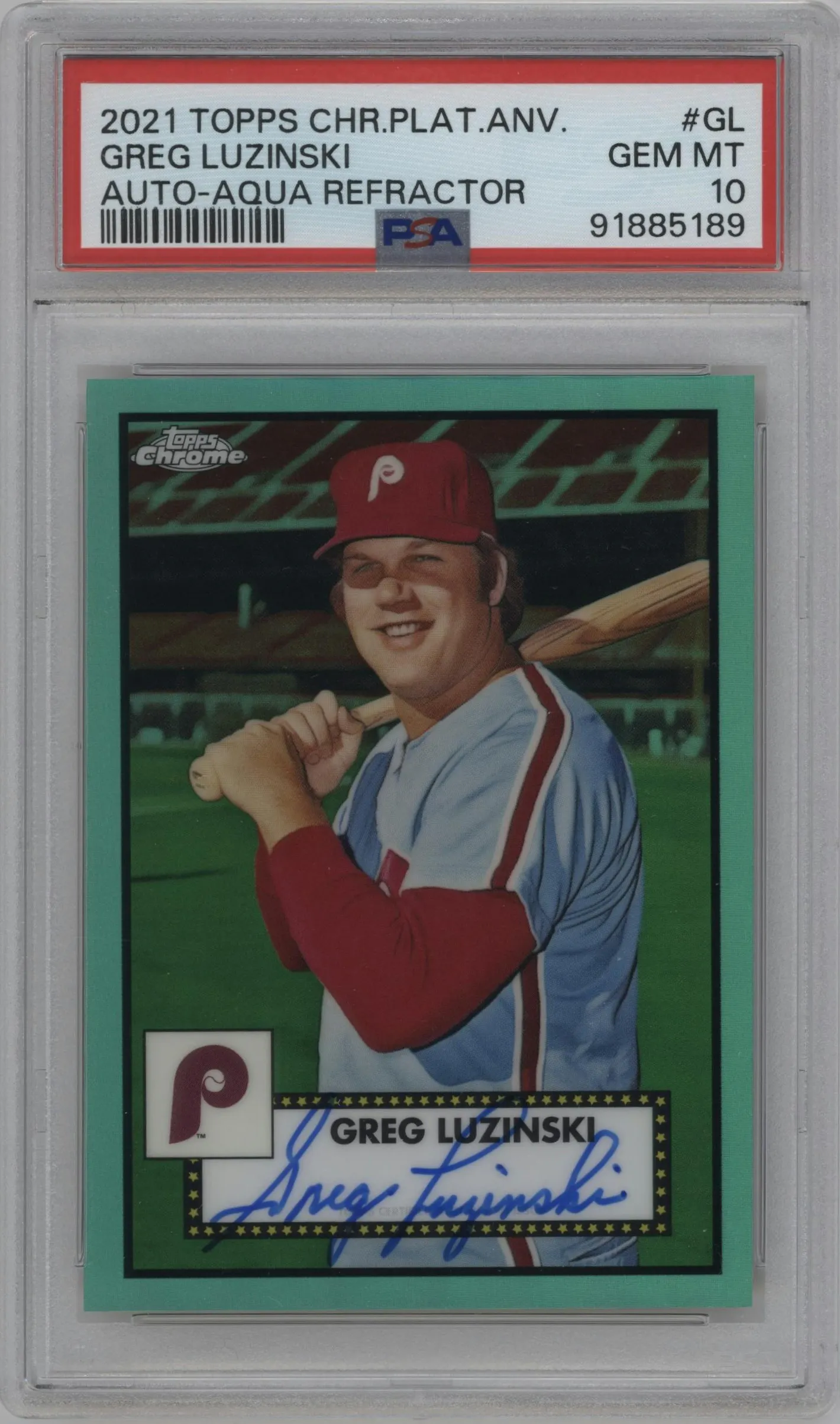 2021 Topps Chrome Platinum Anniversary Auto Greg Luzinski Aqua Refractor #PA-GL PSA 10