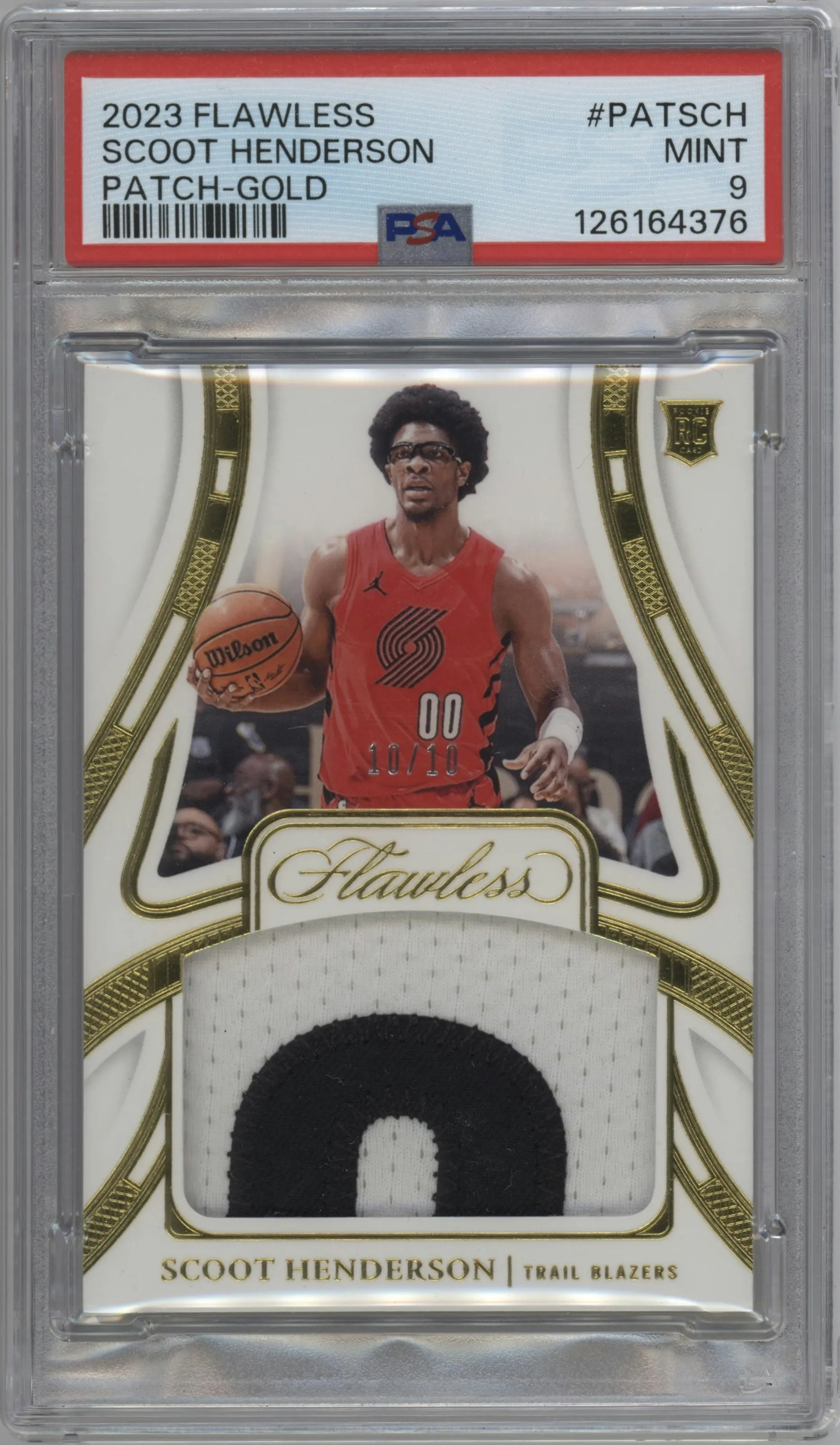 2023 Panini Flawless Patches Scoot Henderson Gold #PAT-SCH PSA 9