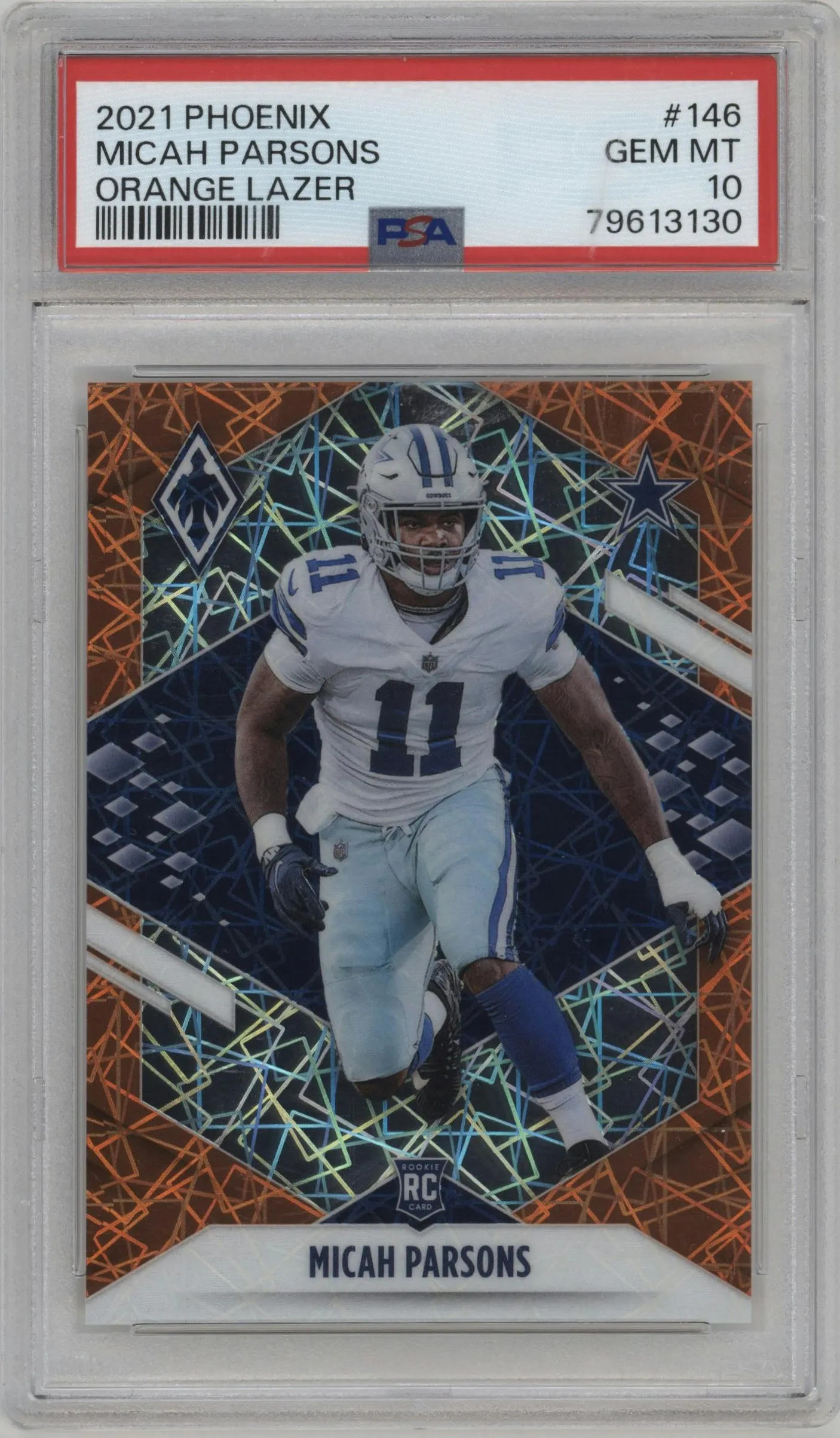 2021 Panini Phoenix Micah Parsons Orange Lazer #146 PSA 10