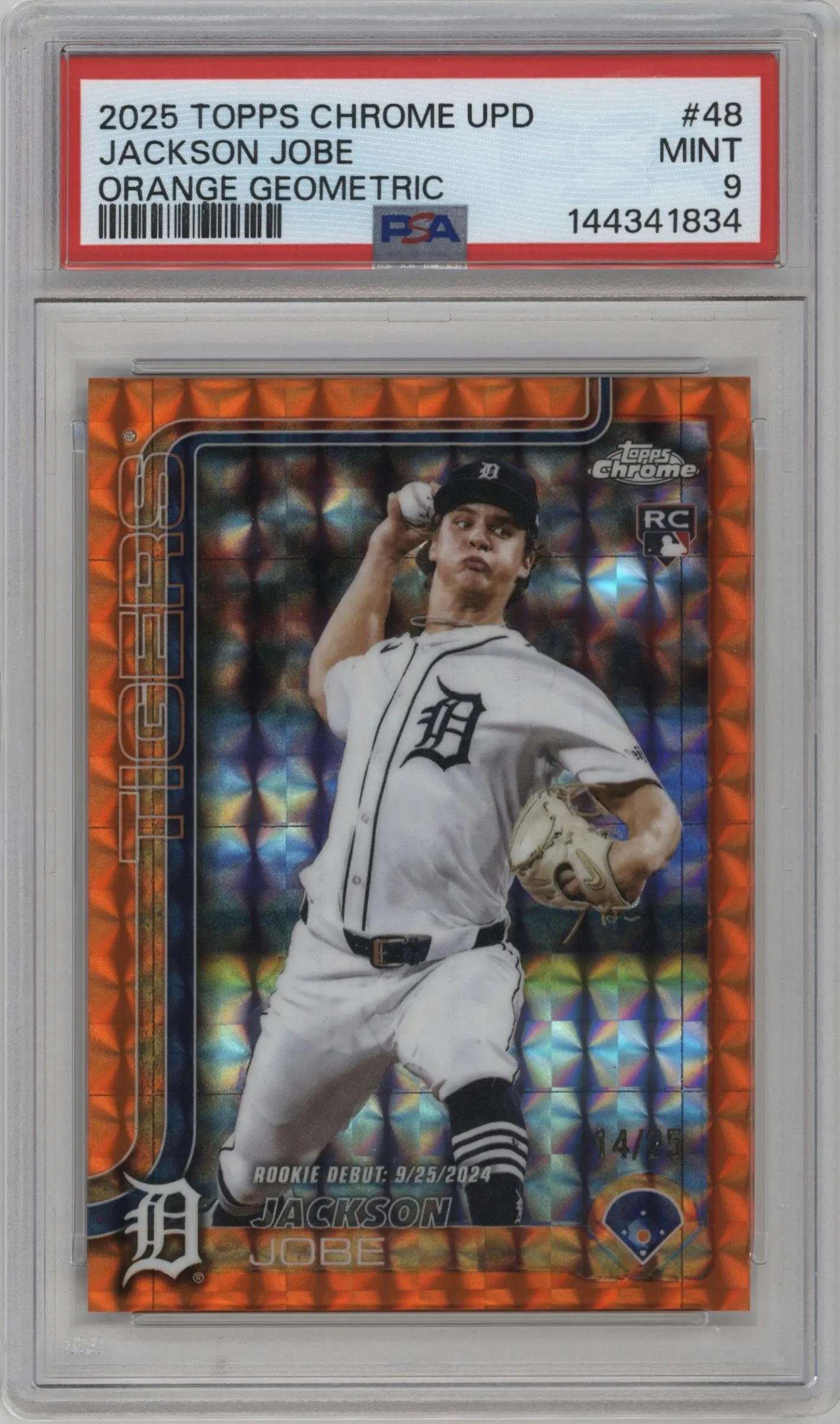 2025 Topps Chrome Update Jackson Jobe Orange Geometric Refractors #USC48 PSA 9