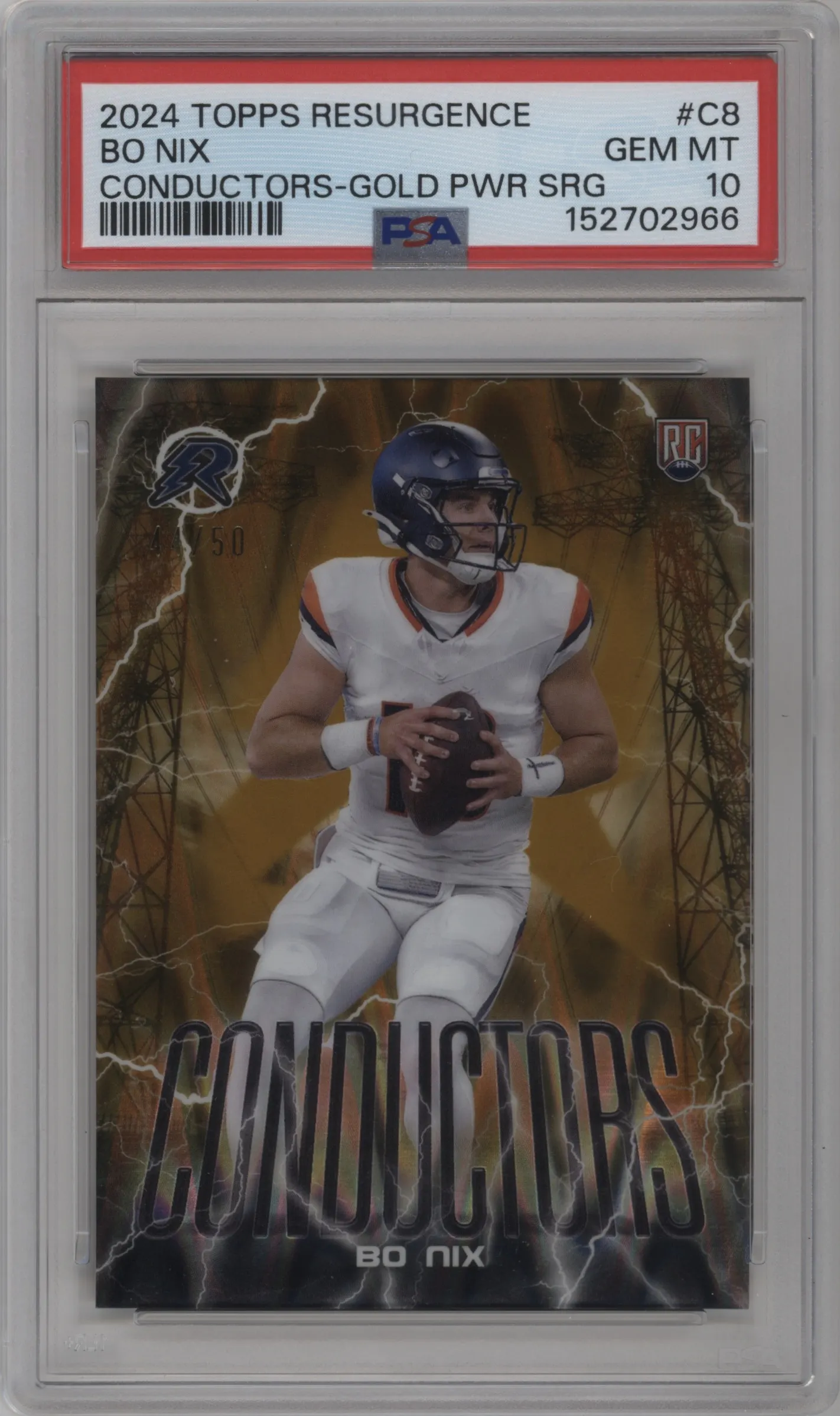 2024 Topps Resurgence Conductors Bo Nix Gold Power Surge #C-8 PSA 10