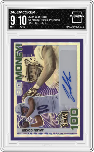 2024 Leaf Metal So Money! Jalen Coker Purple Prismatic #SM-JC1 ARENA CLUB 9