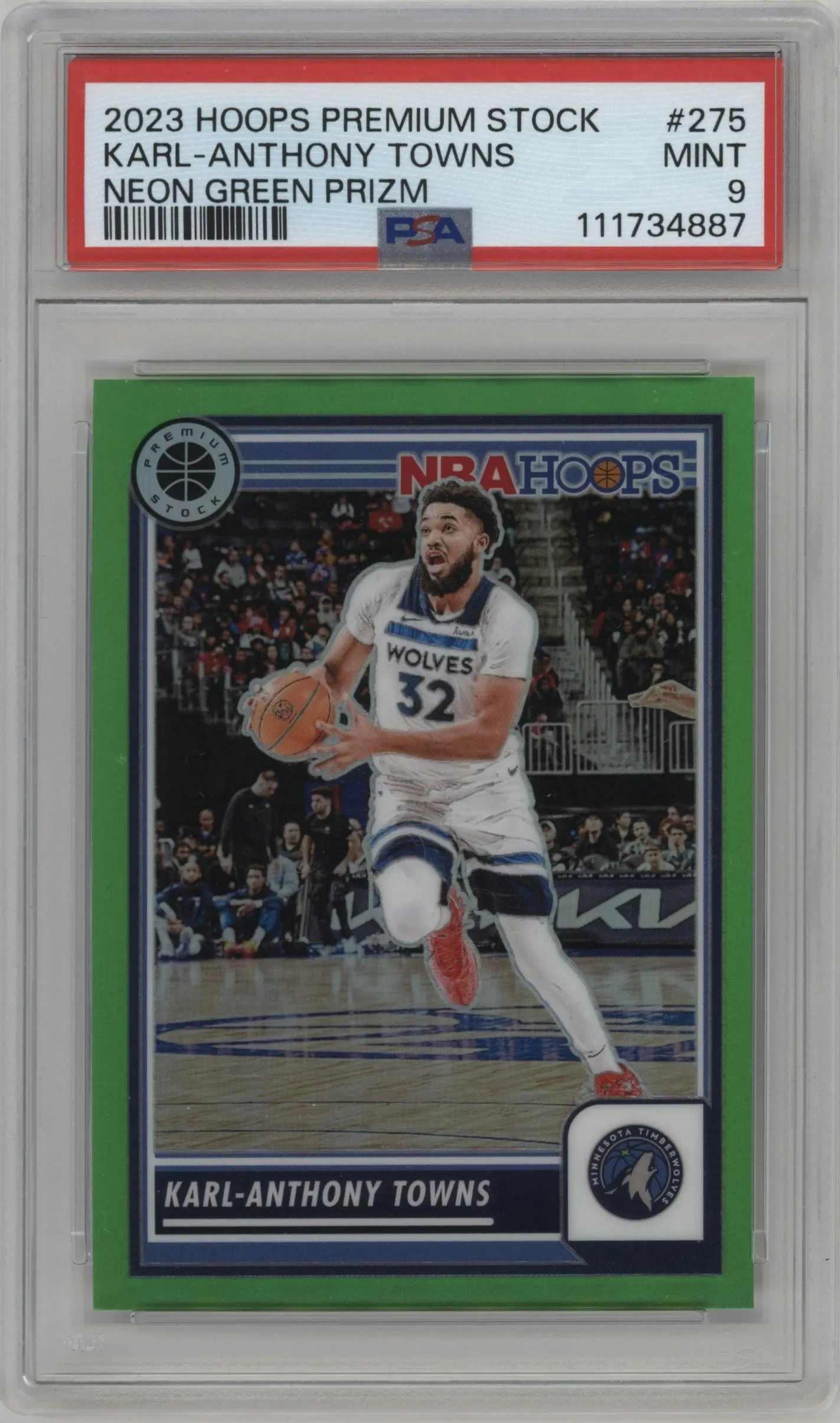 2023 Panini Hoops Premium Stock Karl-Anthony Towns Neon Green #275 PSA 9