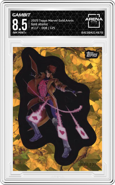 2025 Topps Marvel Comic Book Heroes 1975 Golden Anniversary Gambit Gold Atomic #117 ARENA CLUB 8.5