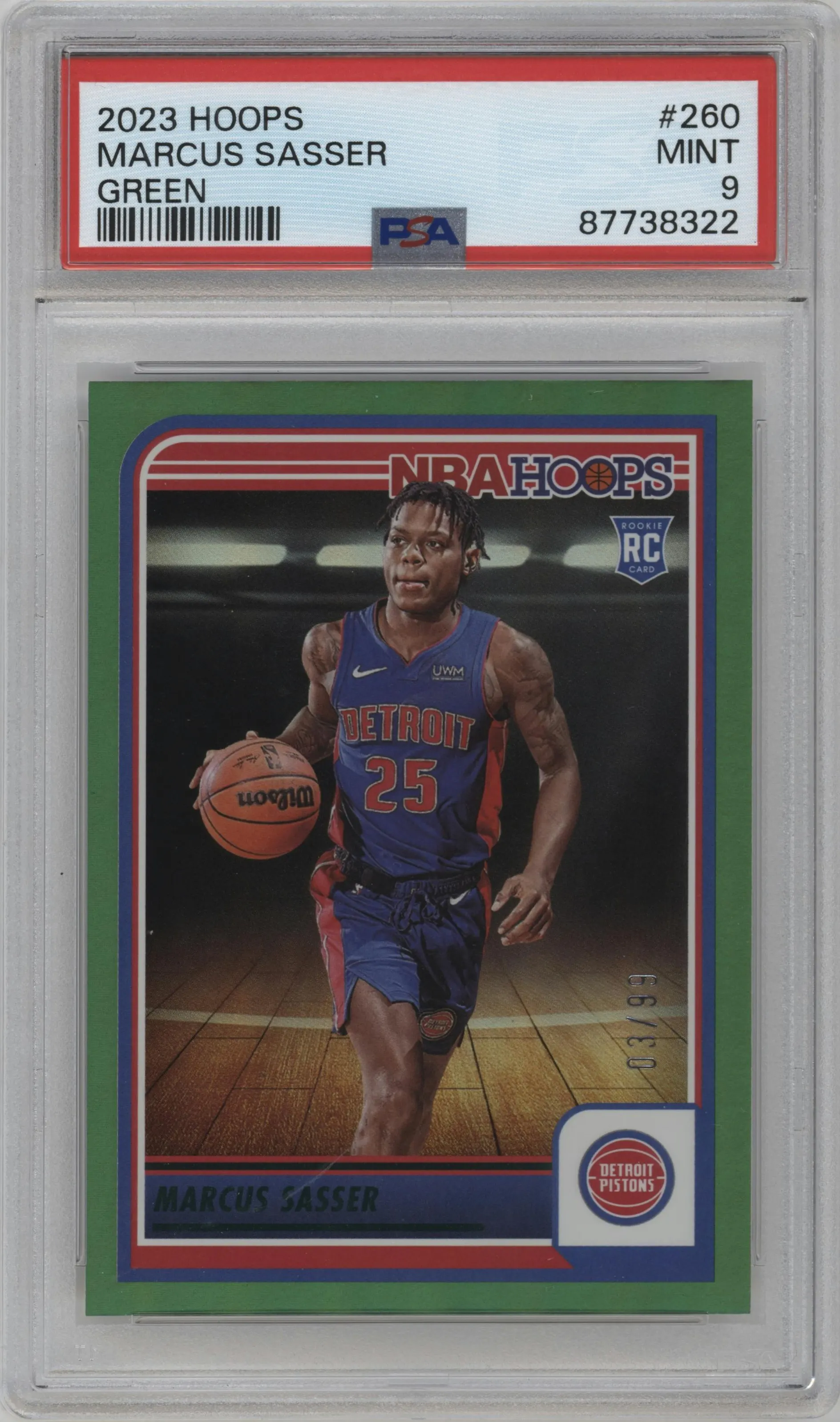 2023 Panini NBA Hoops Marcus Sasser Green #260 PSA 9