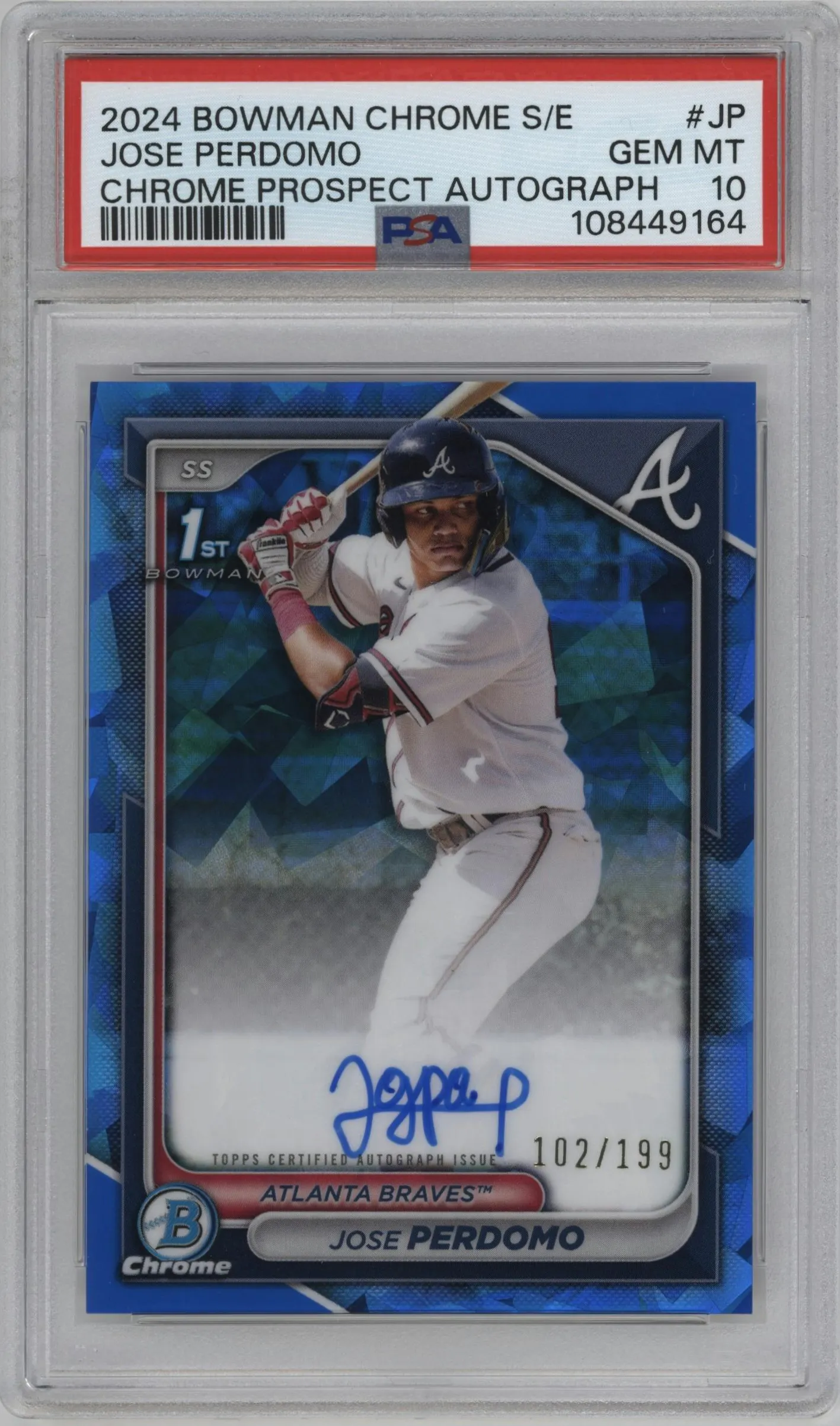2024 Bowman Chrome Sapphire Pros.Auto. Jose Perdomo #CSPA-JP PSA 10