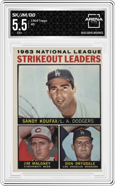 1964 Topps Sandy Koufax/Jim Maloney/Don Drysdale #5 ARENA CLUB 5.5