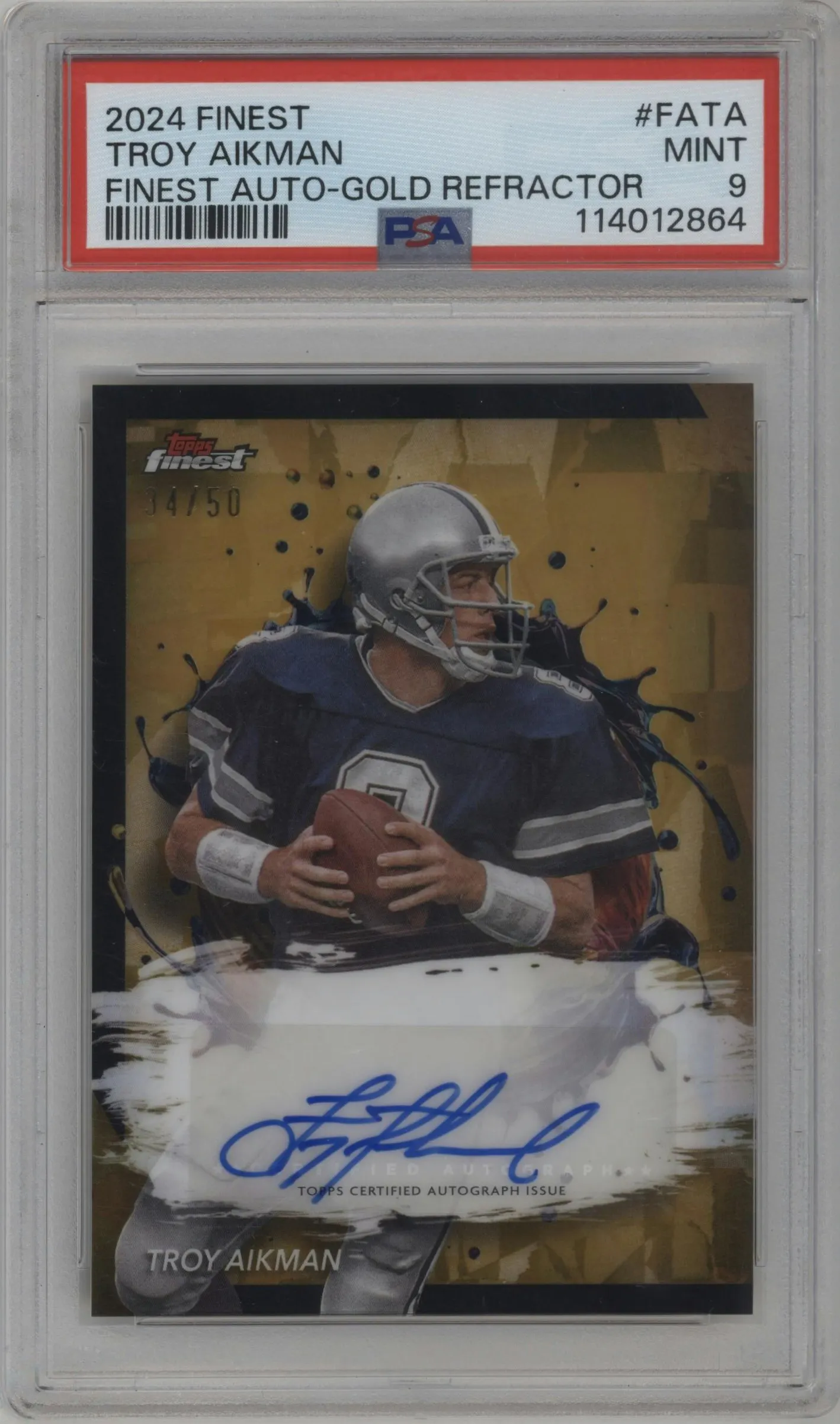 2024 Finest Auto Troy Aikman Gold Refractor #FA-TA PSA 9