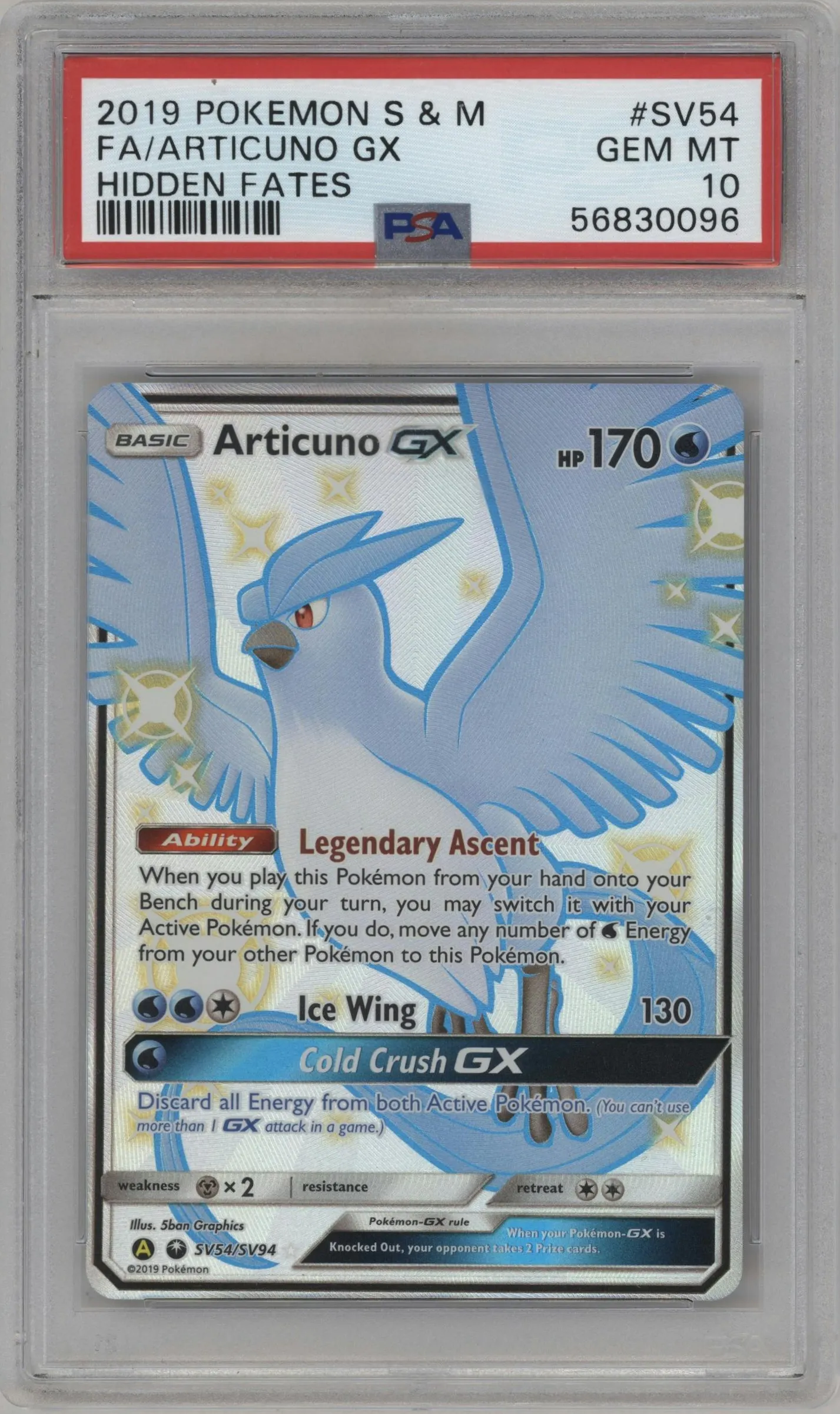 2019 Pokemon S&M Hidden Fates Articuno GX #SV54 PSA 10