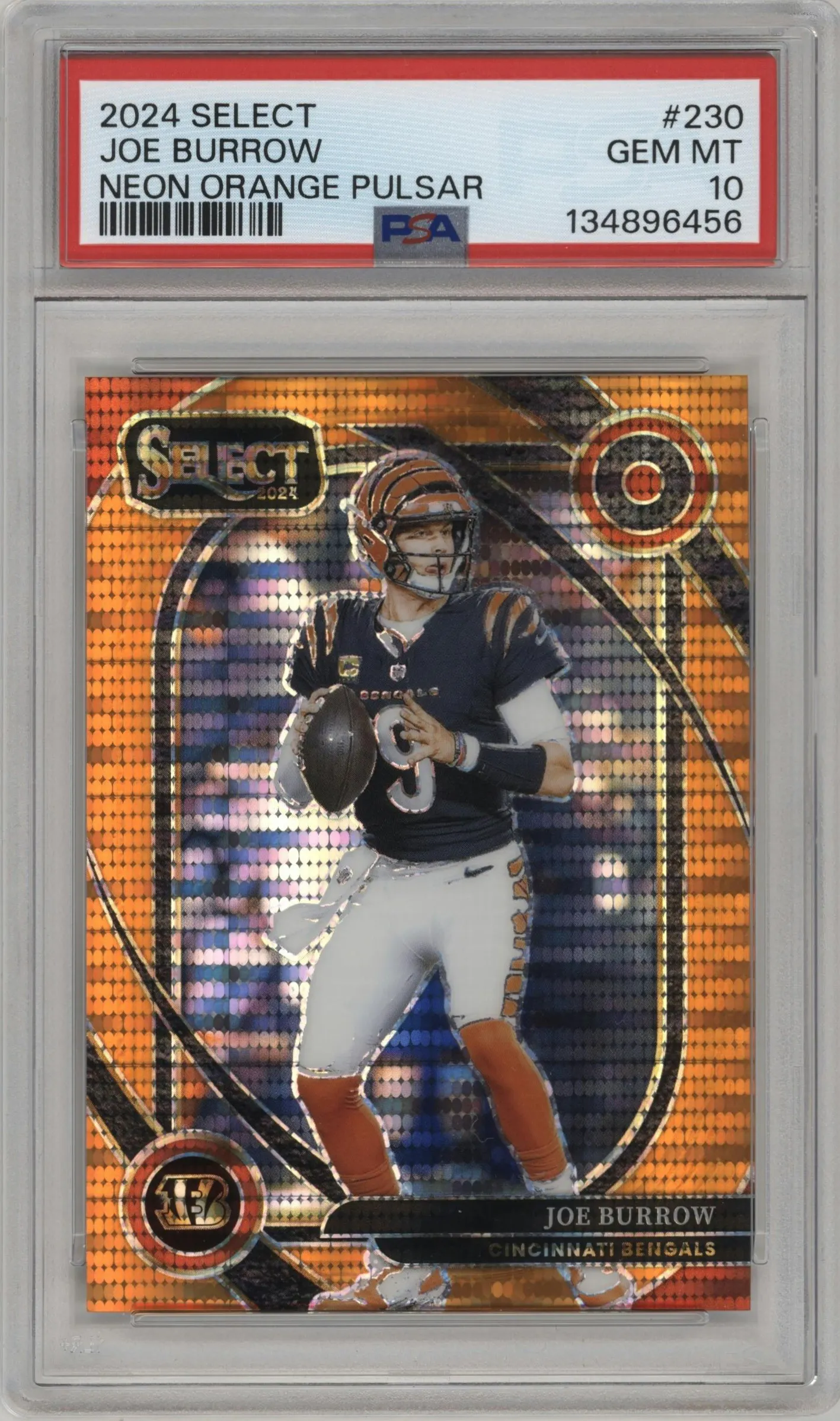 2024 Panini Select Club Lvl. Joe Burrow Neon Orange Pulsar #230 PSA 10