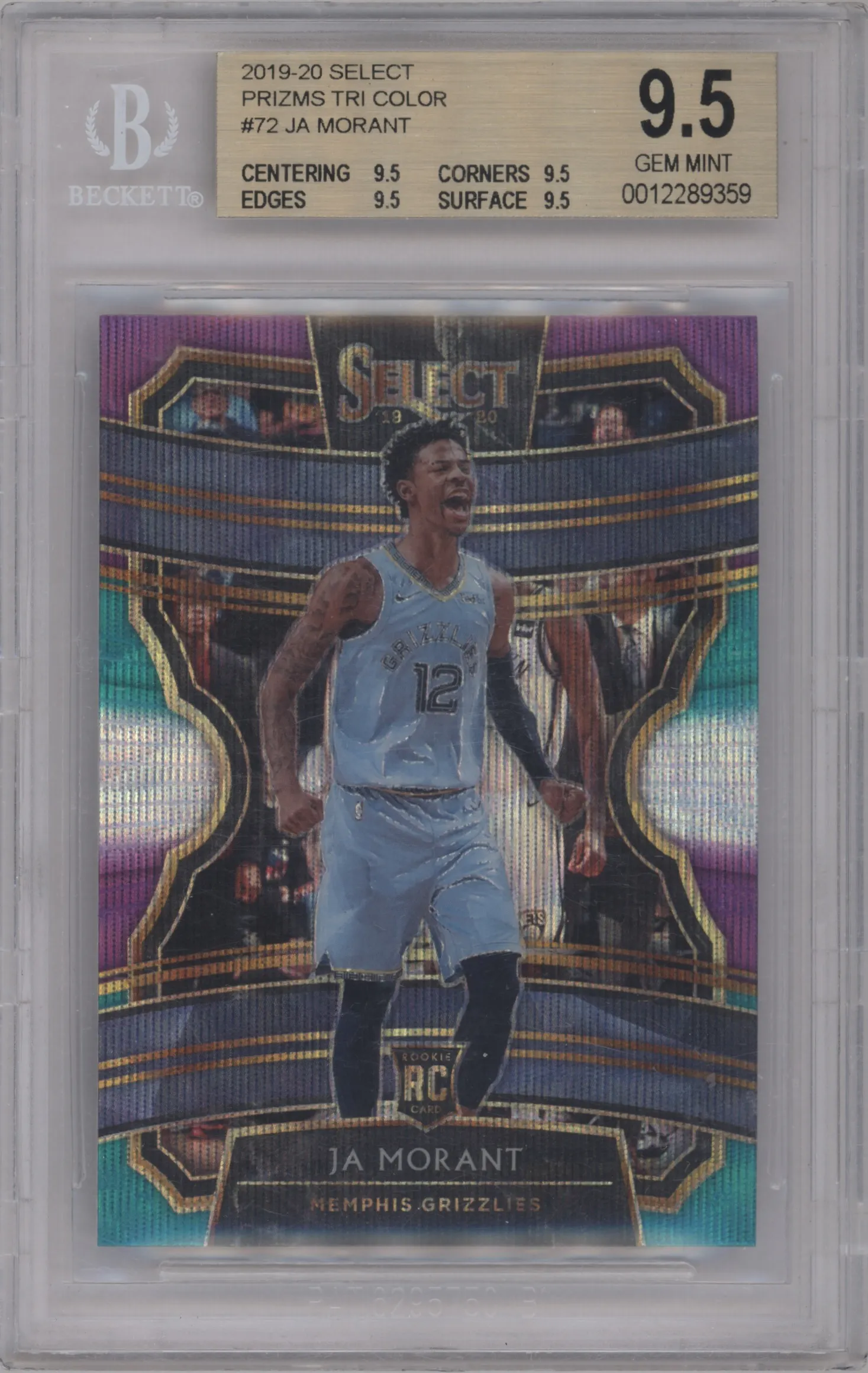 2019 Panini Select Ja Morant Tri-Color BGS 9.5