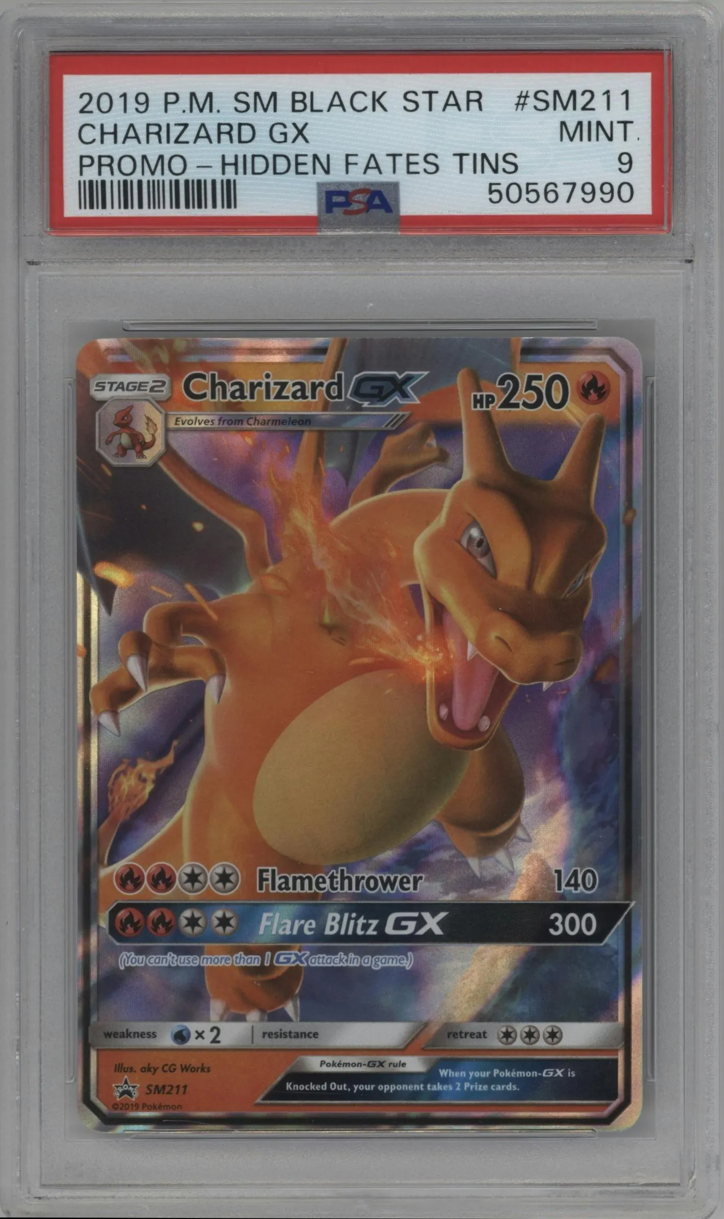 2019 Pokemon S&M Charizard GX Hidden Fates Tins #SM211 PSA 9