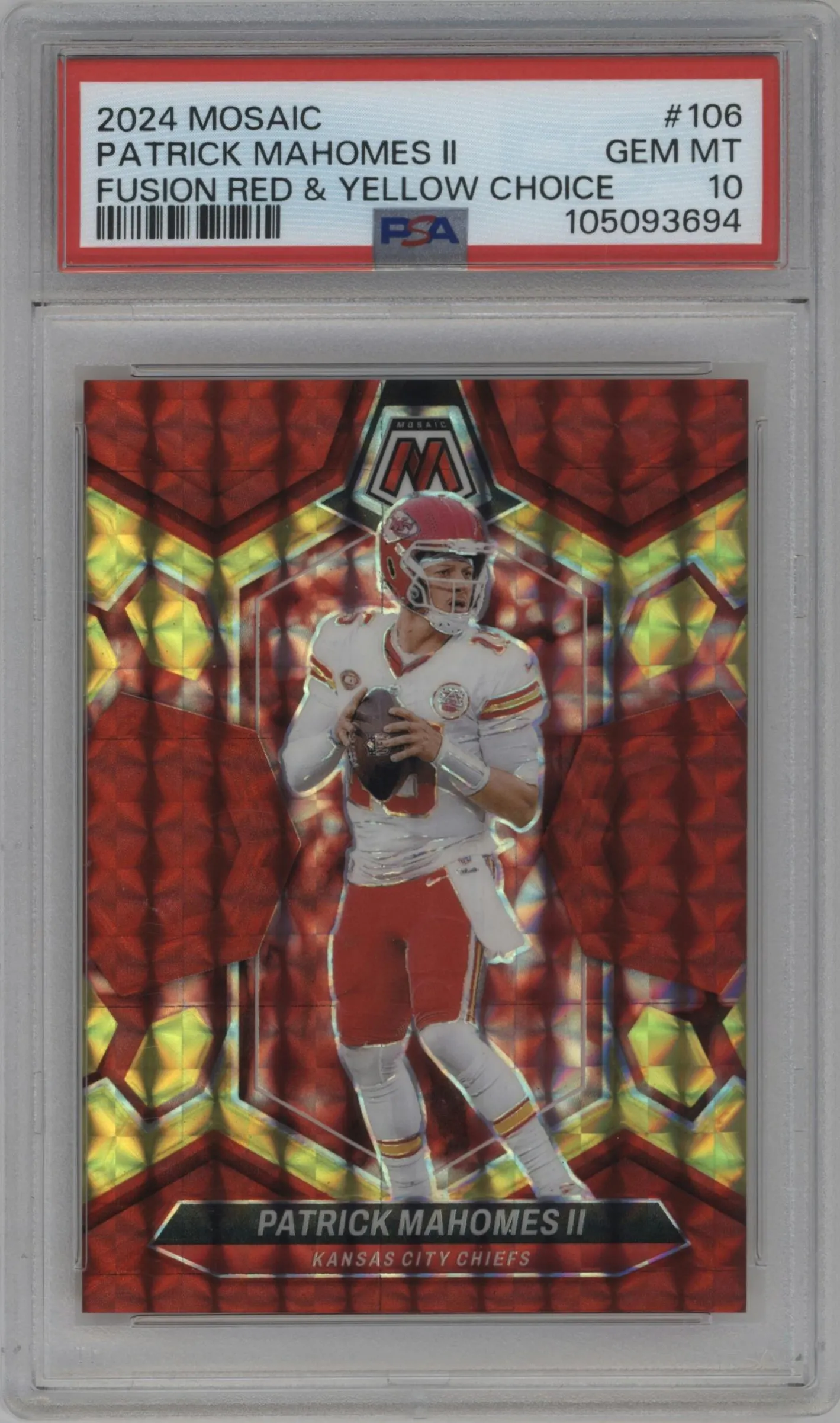 2024 Panini Mosaic Patrick Mahomes II Choice Red/Yellow Fusion #106 PSA 10