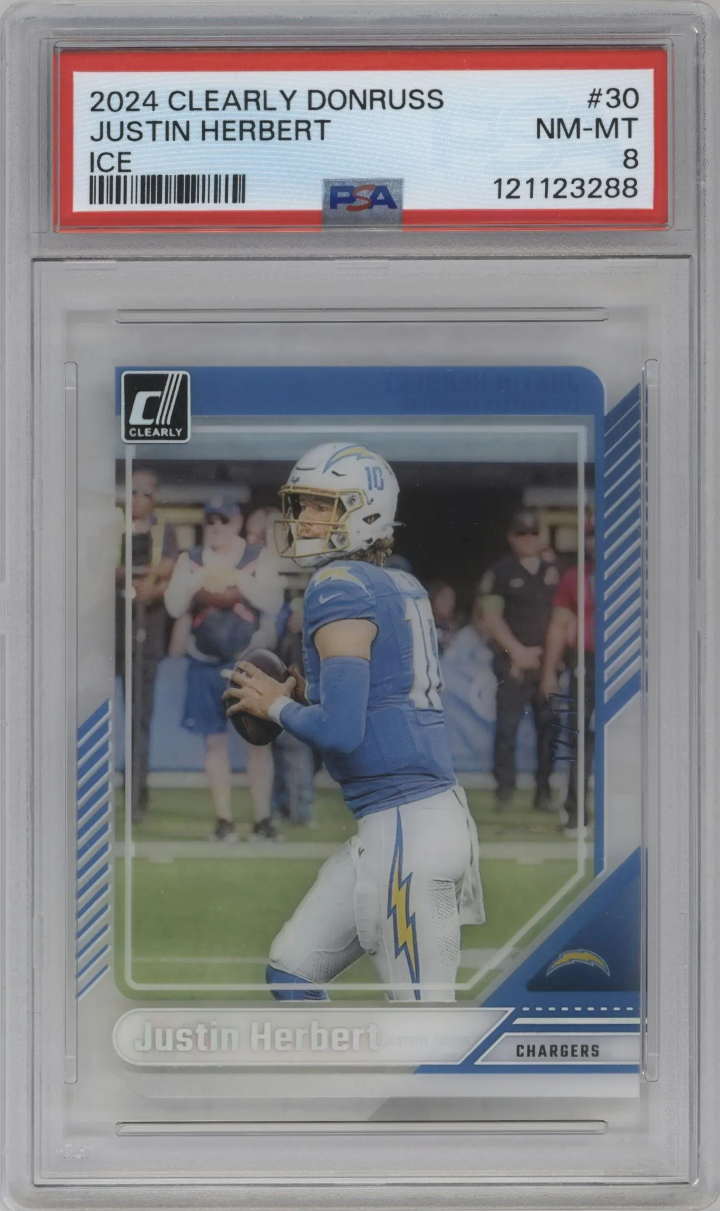2024 Panini Clearly Donruss Justin Herbert Ice #30 PSA 8