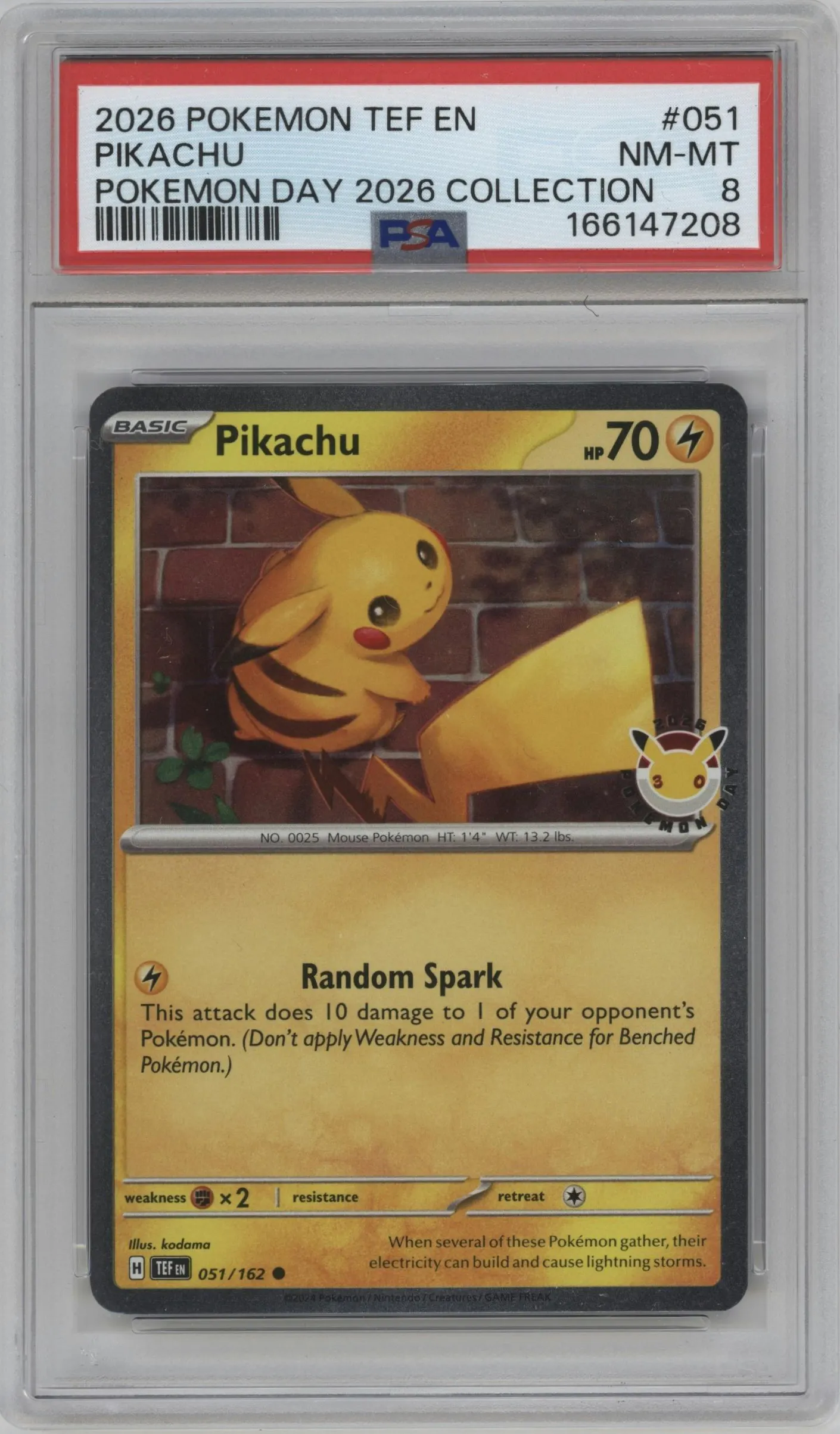 2026 Pokemon Day Collection Pikachu #051 PSA 8