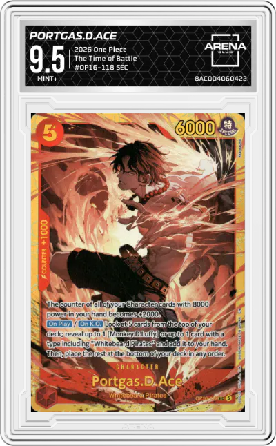 2026 One Piece The Time of Battle Portgas.D.Ace SEC #OP16-118 SEC ARENA CLUB 9.5