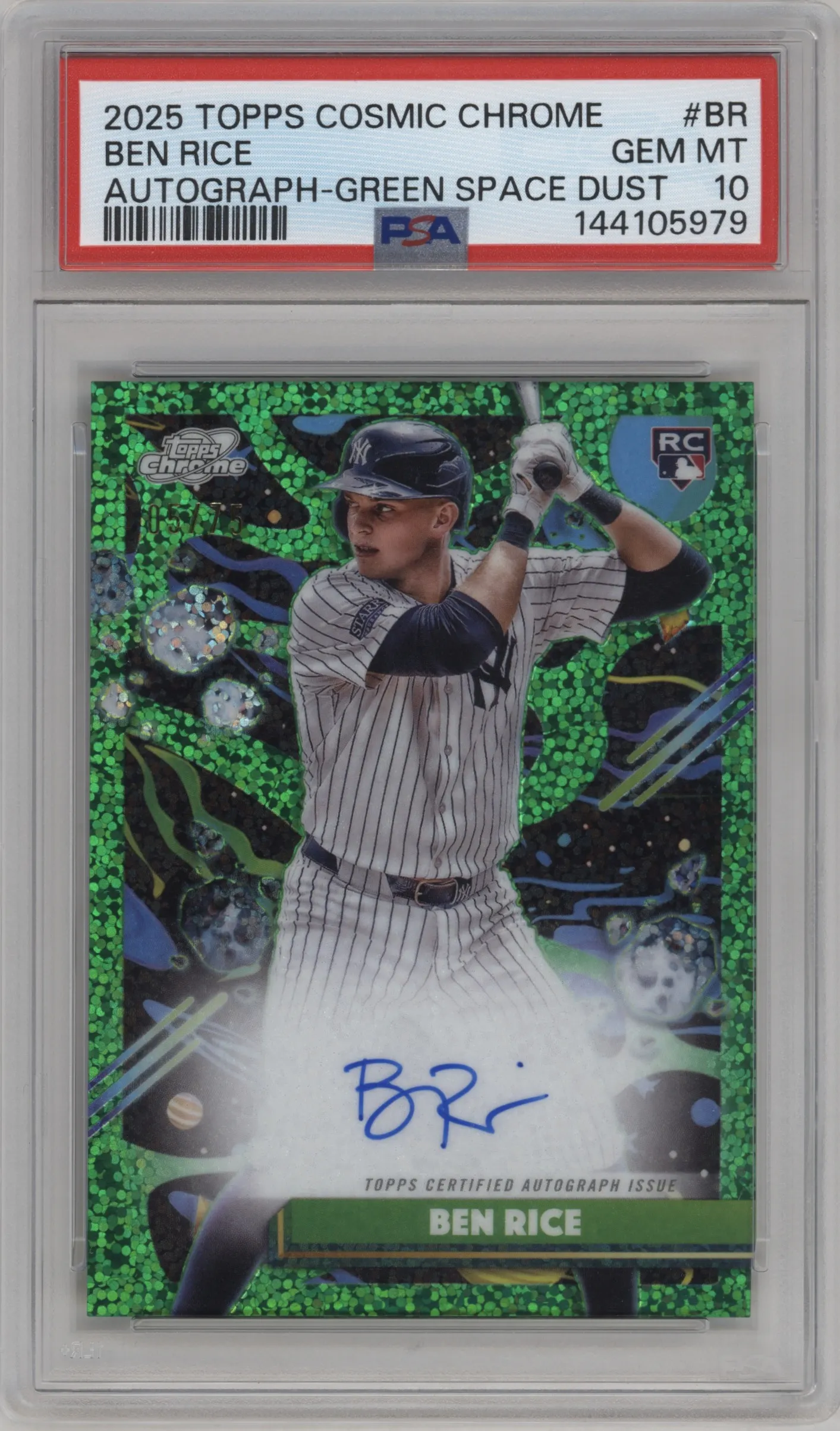 2025 Topps Chrome Cosmic Chr.Auto Ben Rice Green Space Dust Refractor #CCA-BR PSA 10