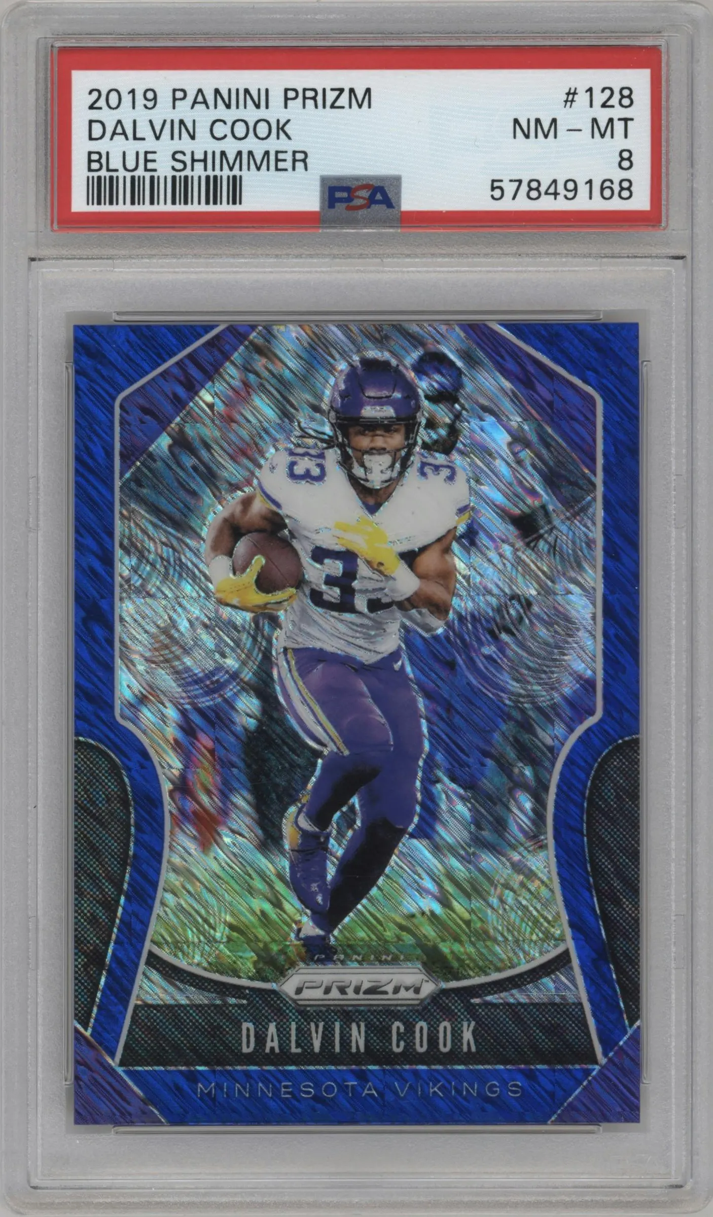 2019 Panini Prizm Dalvin Cook Blue Shimmer #128 PSA 8