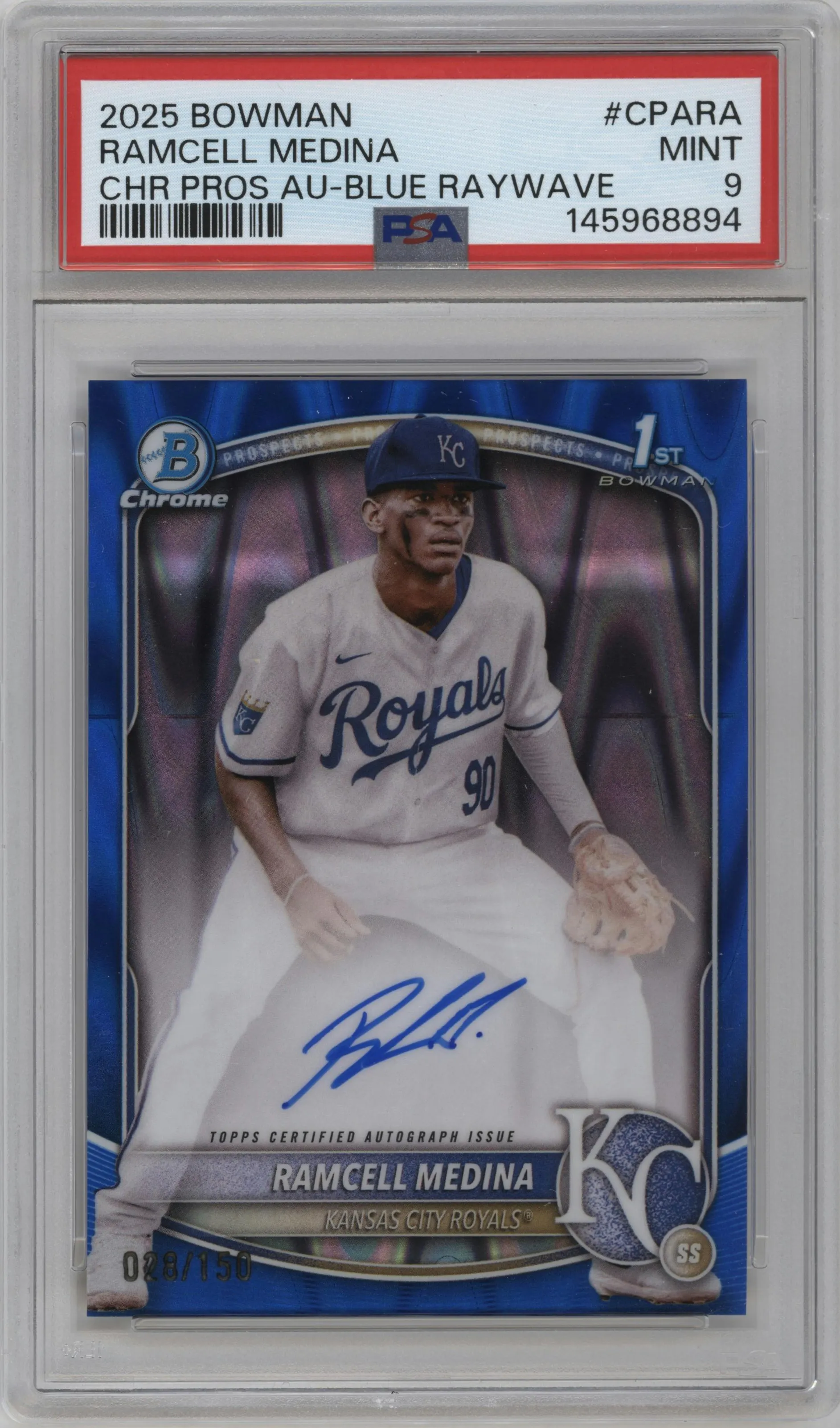 2025 Bowman Chrome Chr.Pros.Auto Ramcell Medina Blue RayWave PSA 9