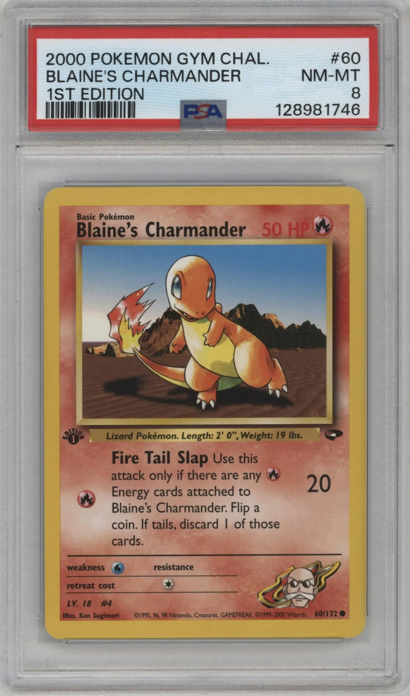2000 Pokemon GH Gym Challenge Blaine's Charmander PSA 8