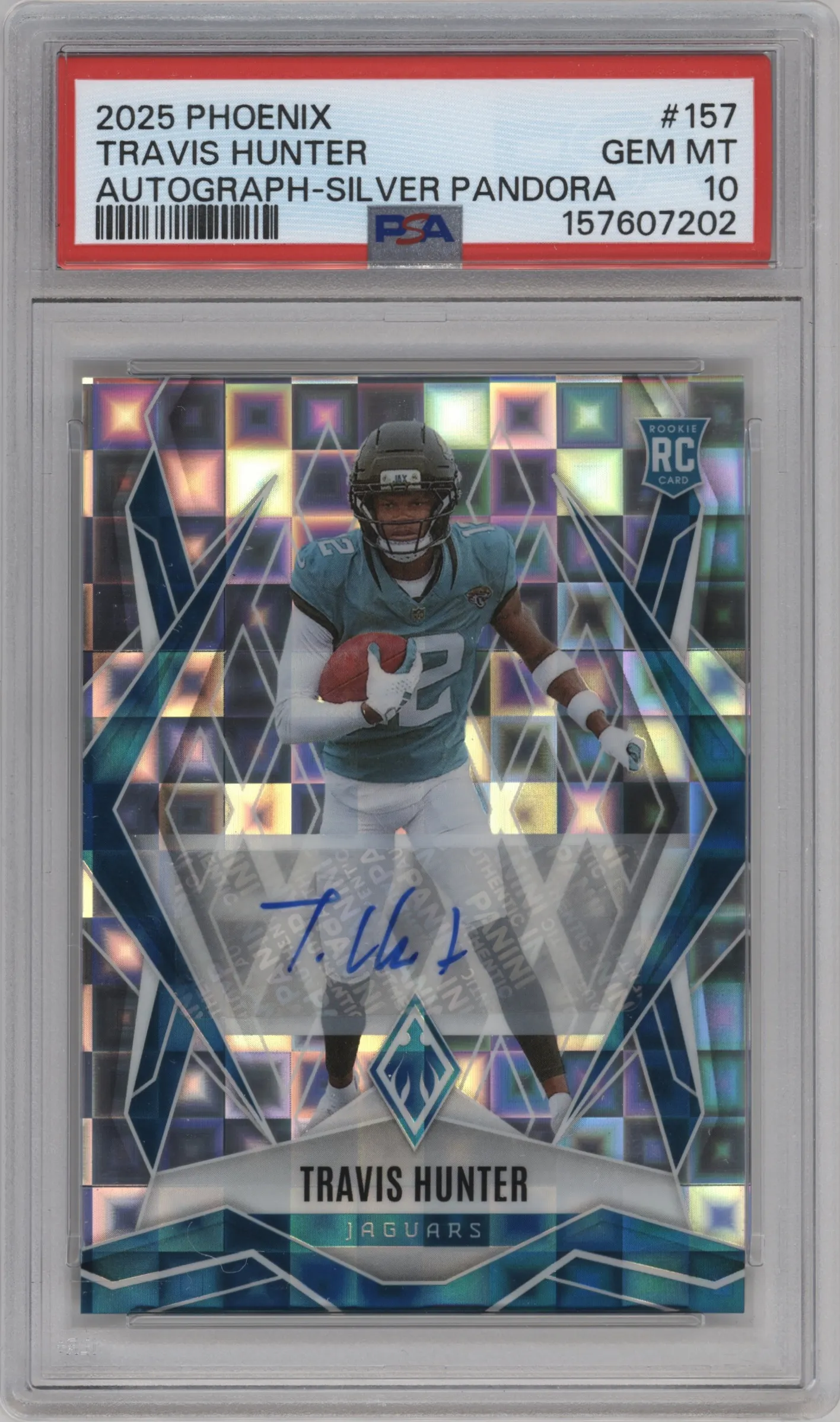 2025 Panini Phoenix Rke.Auto Travis Hunter Silver Pandora PSA 10