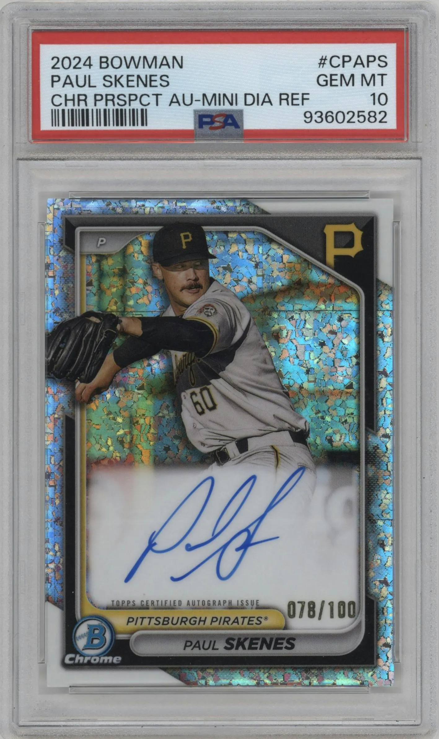 2024 Bowman Chr.Pros.Auto Paul Skenes Mini-Diamond Refractor #CPA-PS PSA 10