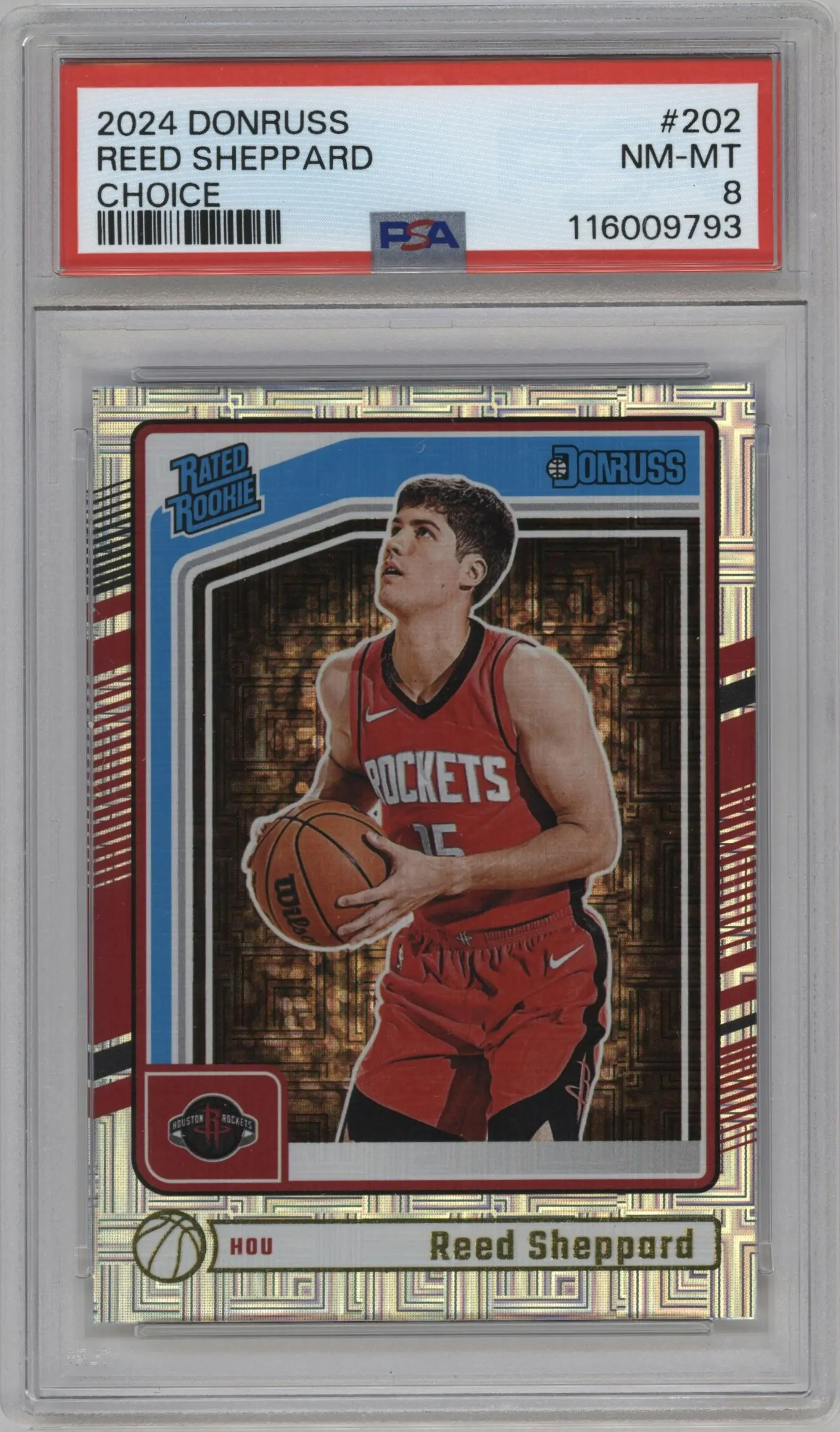 2024 Panini Donruss Rated Rookie Reed Sheppard Choice PSA 8