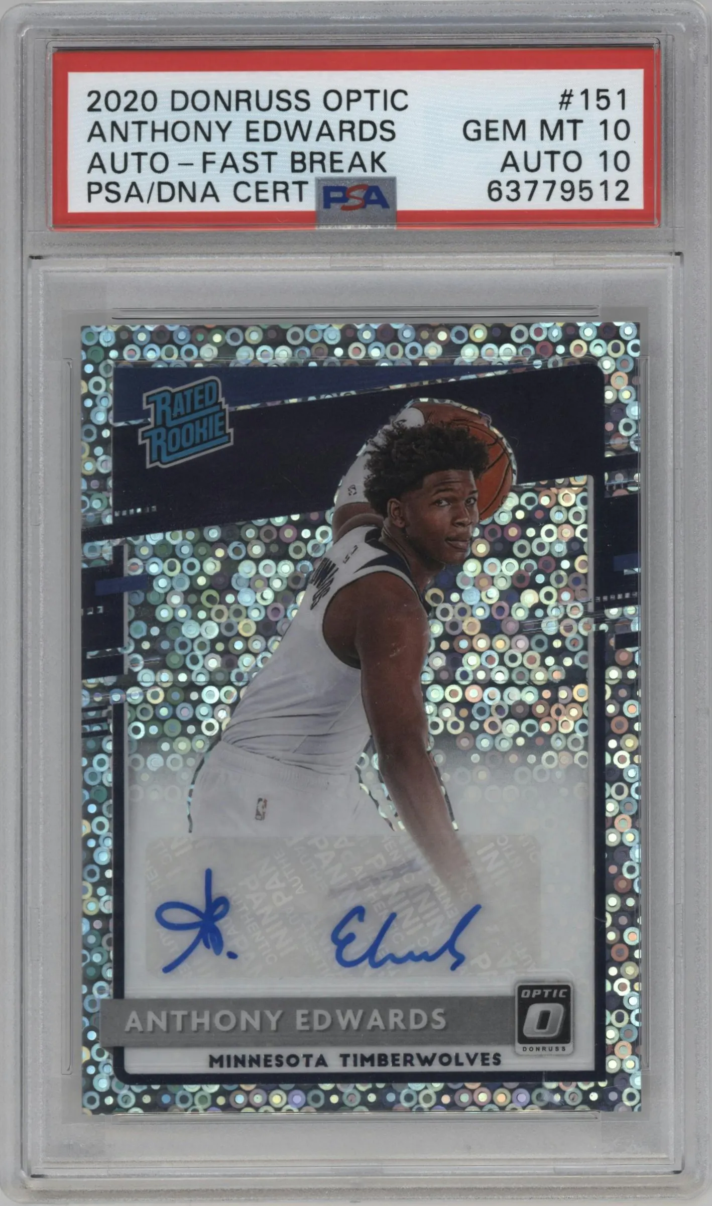 2020 Panini Donruss Optic Rtd.Rke.Sig. Anthony Edwards Fast Break #151 PSA 10