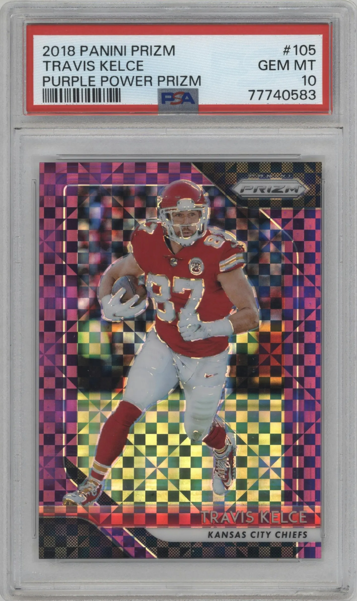 2018 Panini Prizm Travis Kelce Purple Power #105 PSA 10