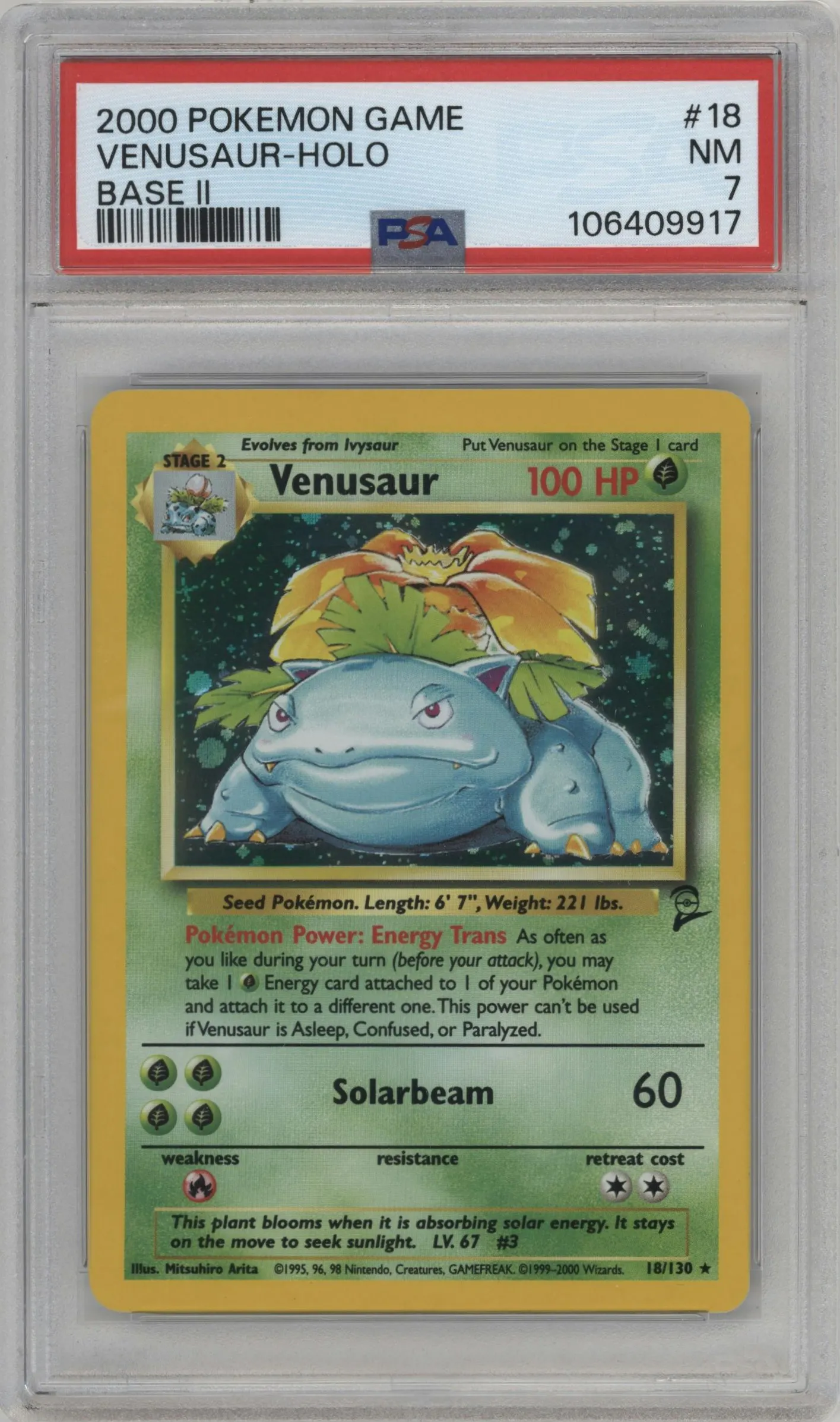 2000 Pokemon Base Set 2 Venusaur #18 PSA 7