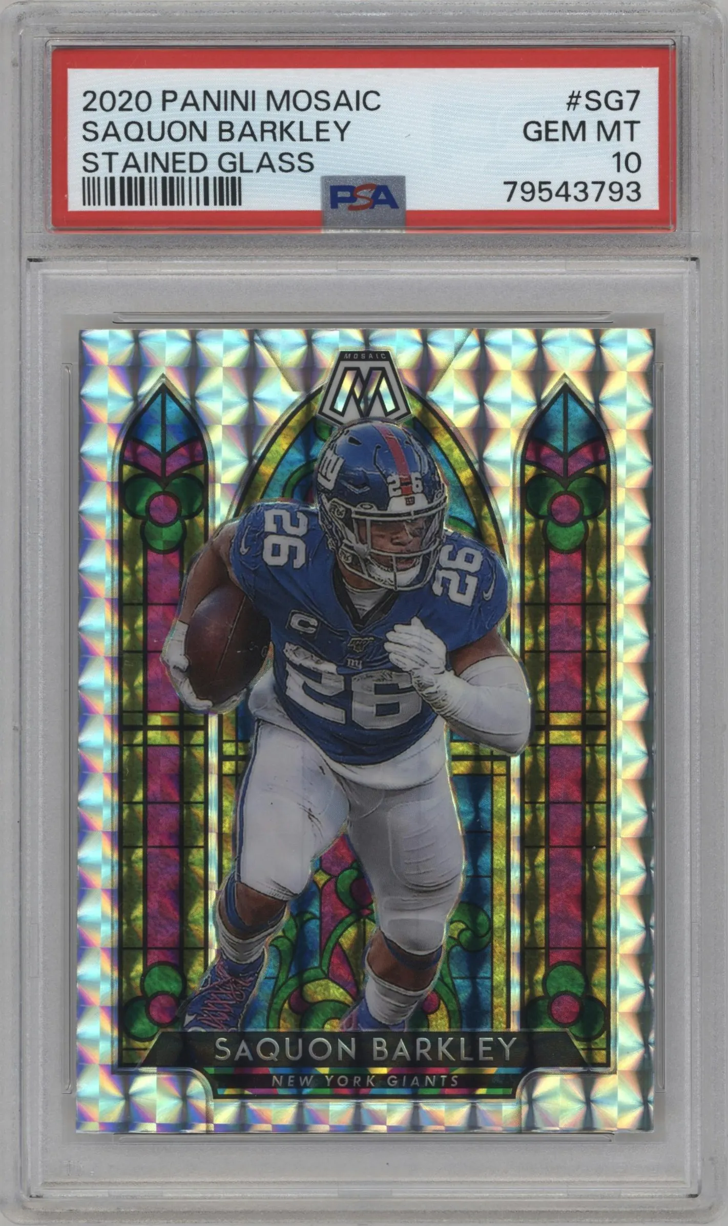 2020 Panini Mosaic Stained Glass Saquon Barkley PSA 10