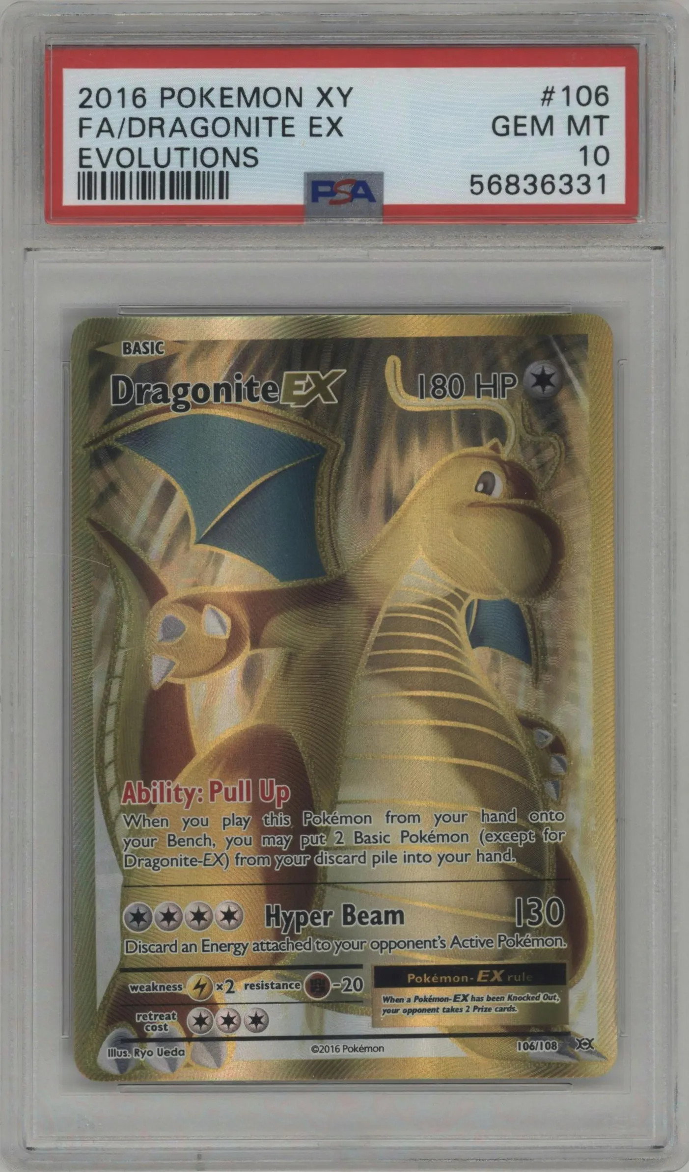 2016 Pokemon XY Evolutions Dragonite EX #106 PSA 10