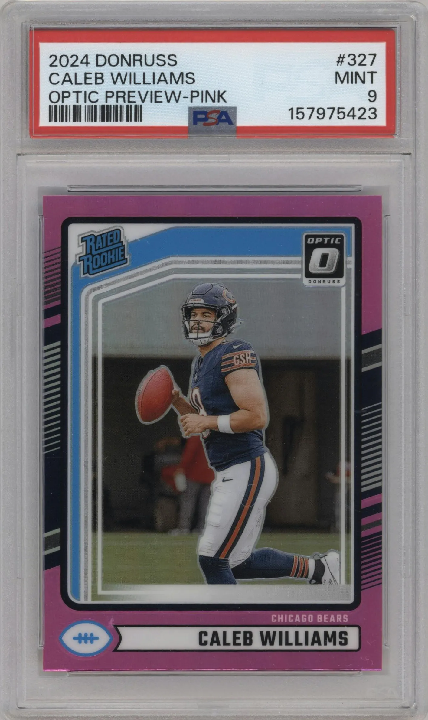 2024 Donruss Opt.Rtd.Rke.Prev. Caleb Williams Pink #327 PSA 9
