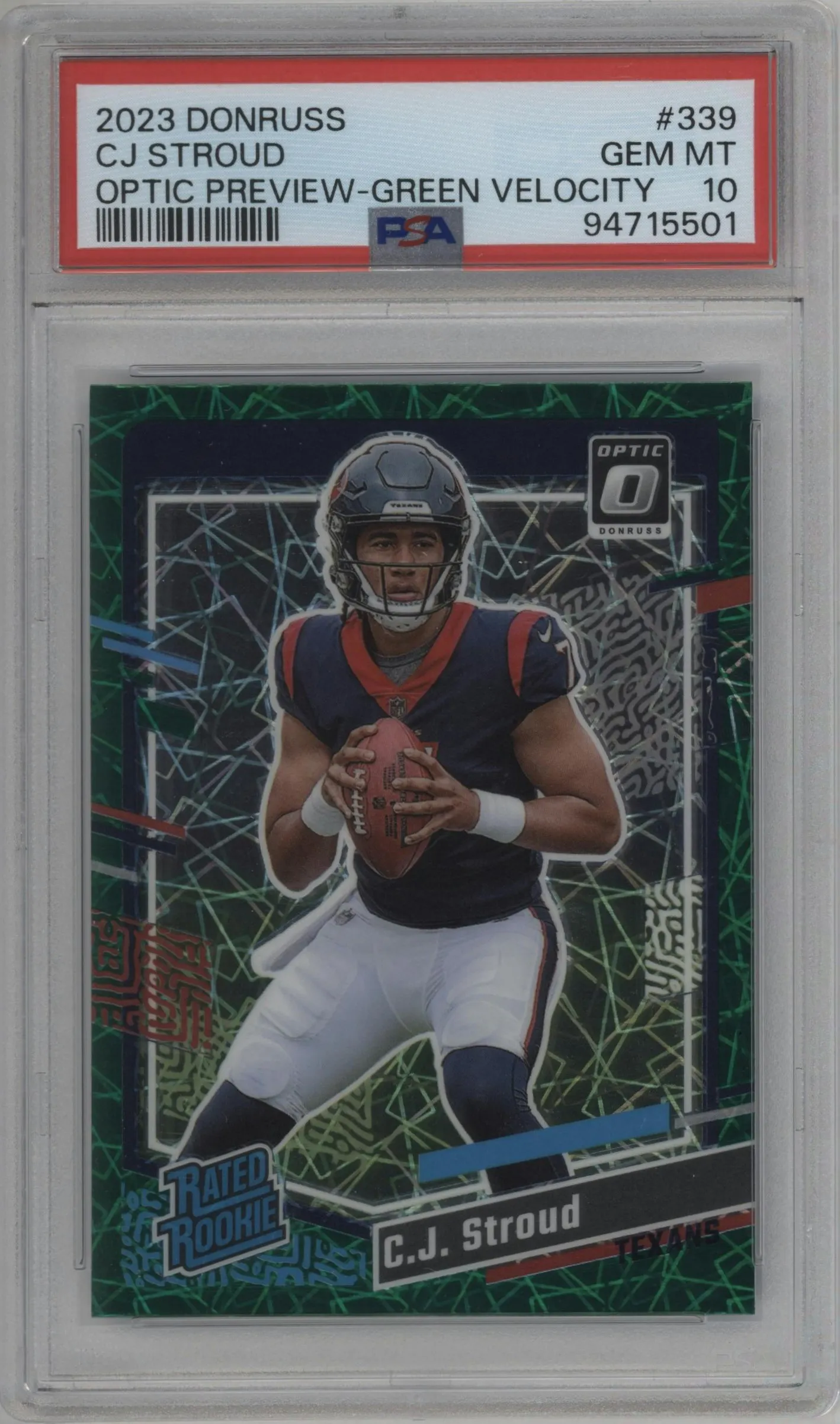 2023 Panini Donruss Opt.Rtd.Rke.Prev. C.J. Stroud Green Velocity #339 PSA 10