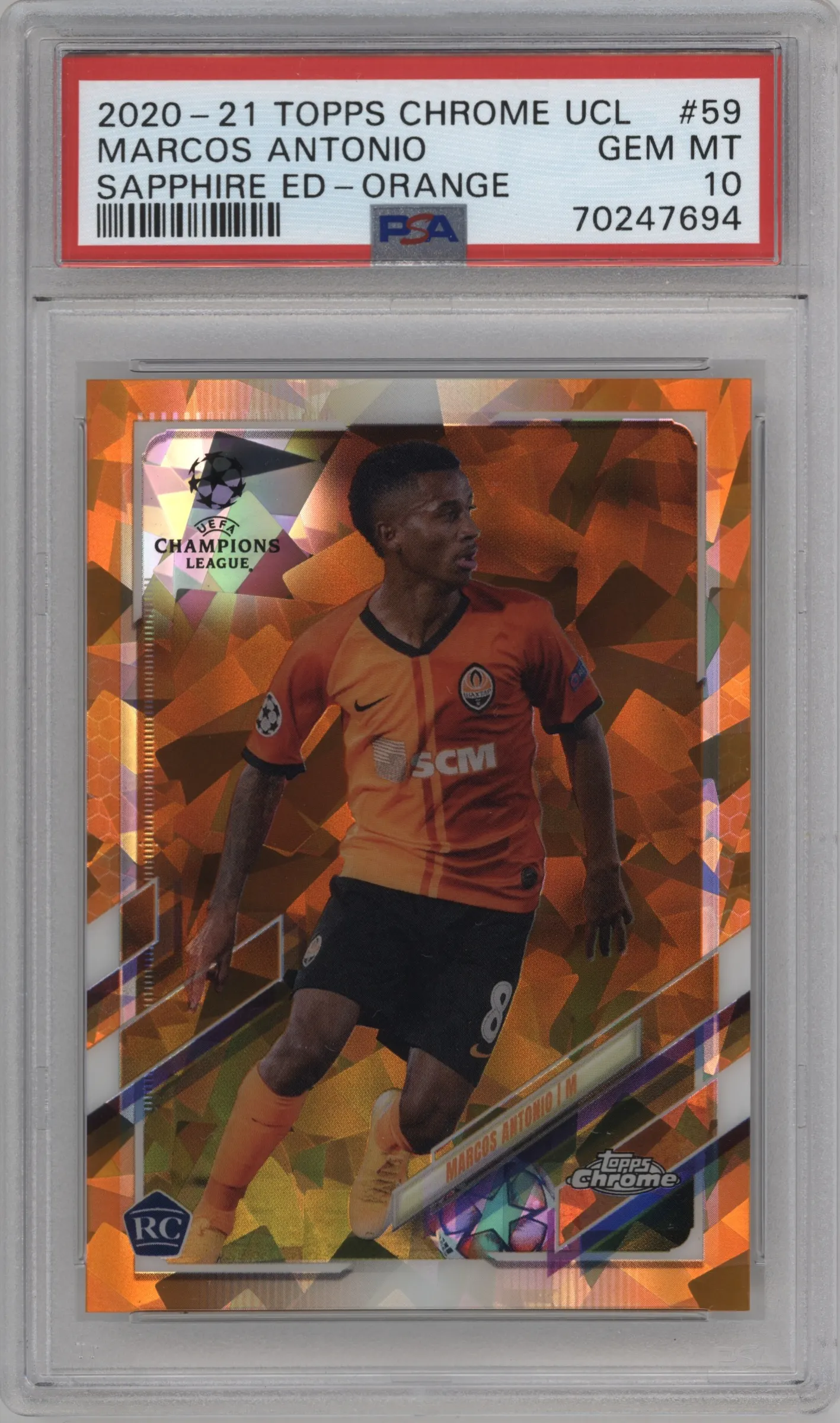 2020 Topps Chrome Sapphire Edition UEFA Champions League Marcos Antonio Orange PSA 10