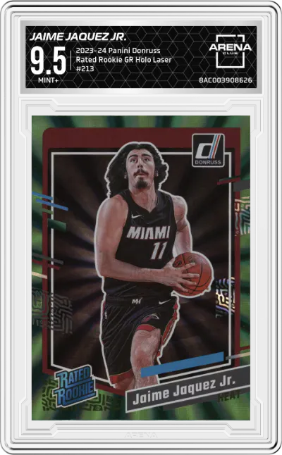 2023 Panini Donruss Rated Rookie Jaime Jaquez Jr. Green Holo Laser #213 ARENA CLUB 9.5