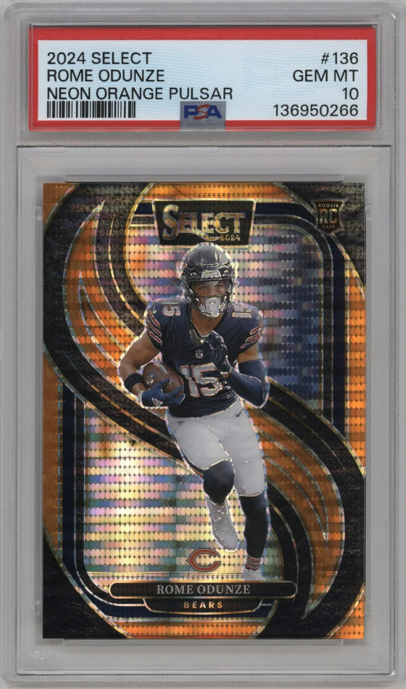 2024 Panini Select Pre.Lvl. Rome Odunze Neon Orange Pulsar Prizm #136 PSA 10