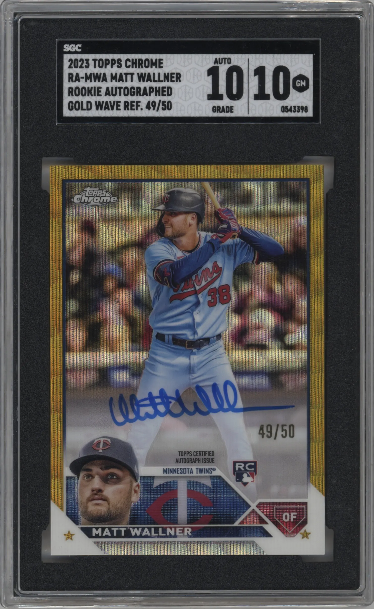 2023 Topps Chrome Rke.Auto Matt Wallner Gold Wave Refractor #RA-MWA SGC 10