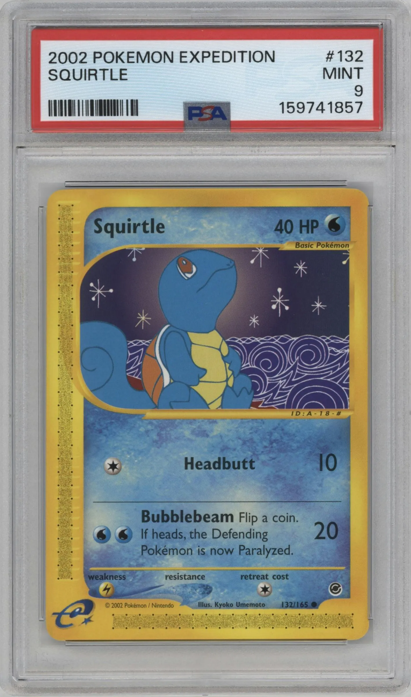 2002 Pokemon E-CARD Expedition Squirtle #132 PSA 9