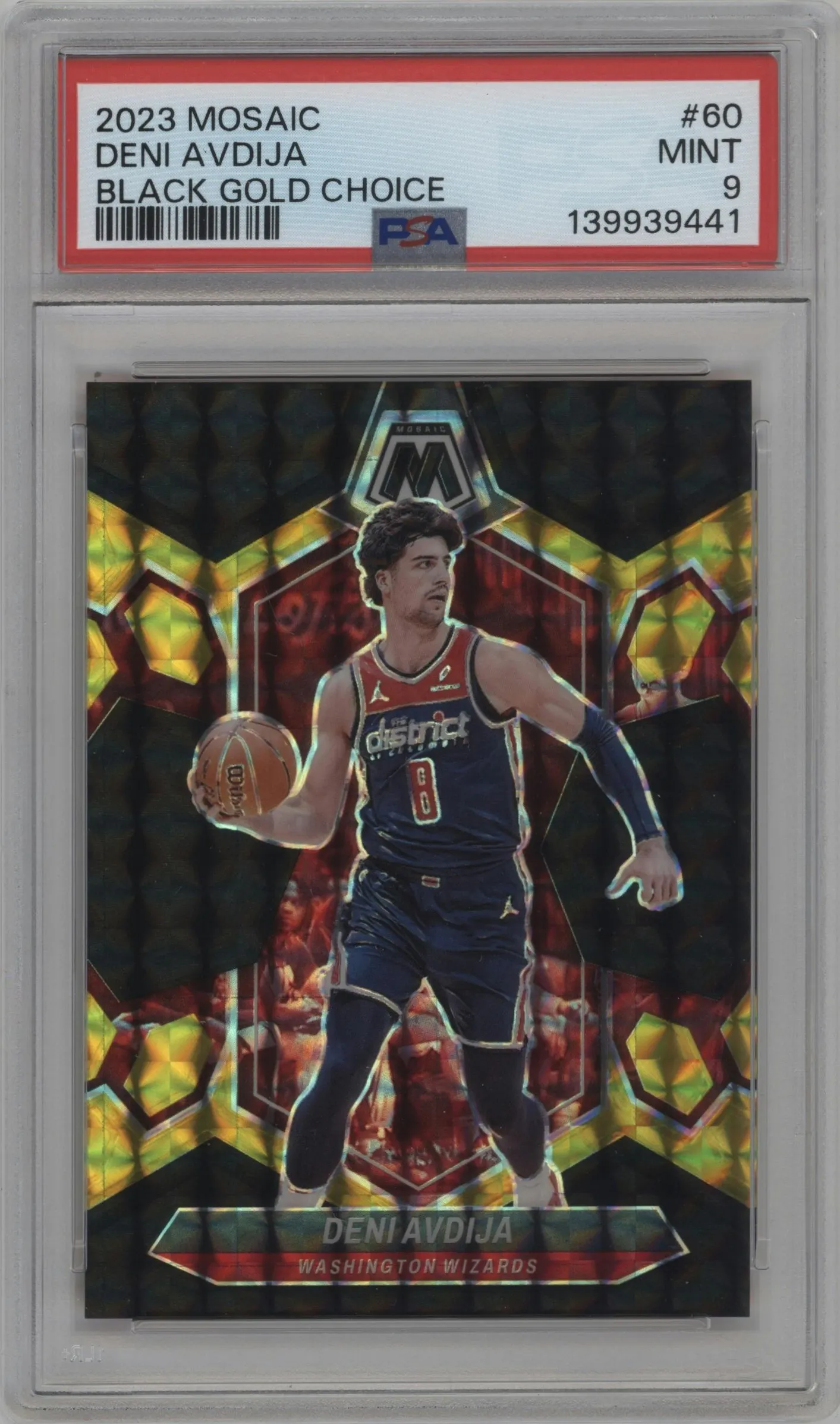 2023 Panini Mosaic Deni Avdija Choice Black Gold #60 PSA 9