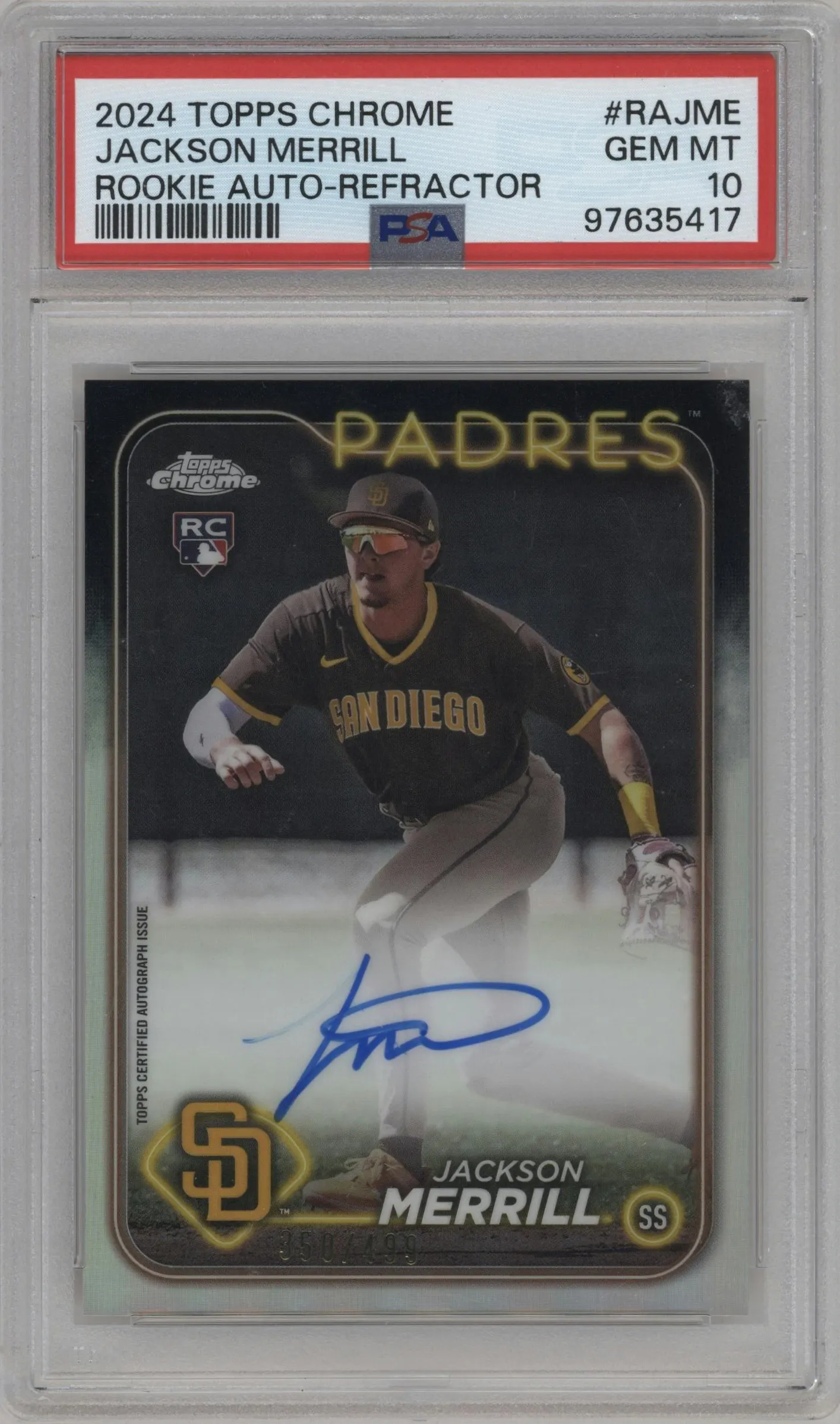 2024 Topps Chrome Rke.Auto Jackson Merrill Refractor PSA 10