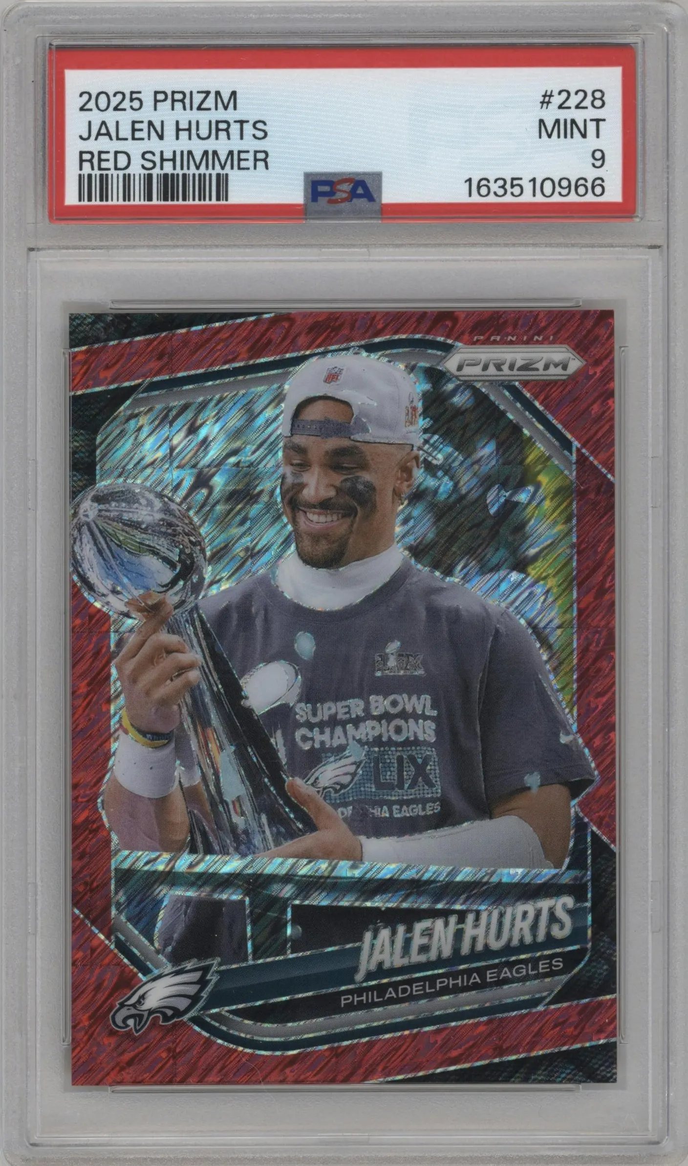 2025 Panini Prizm Jalen Hurts Red Shimmer #228 PSA 9