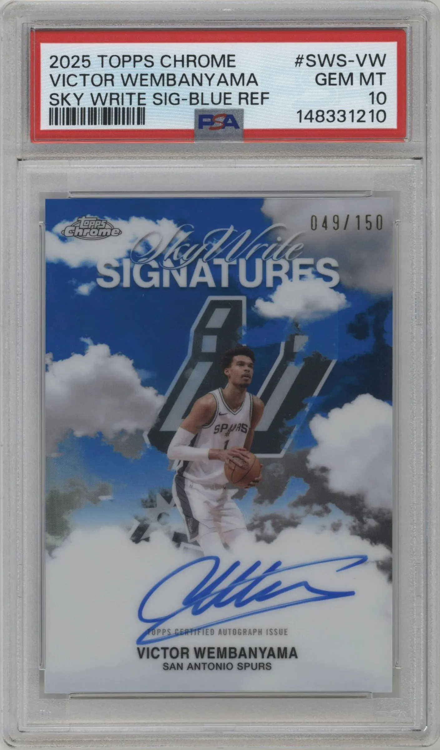 2025 Topps Chrome Sky Write Sig. Victor Wembanyama Blue Refractor #SWS-VW PSA 10