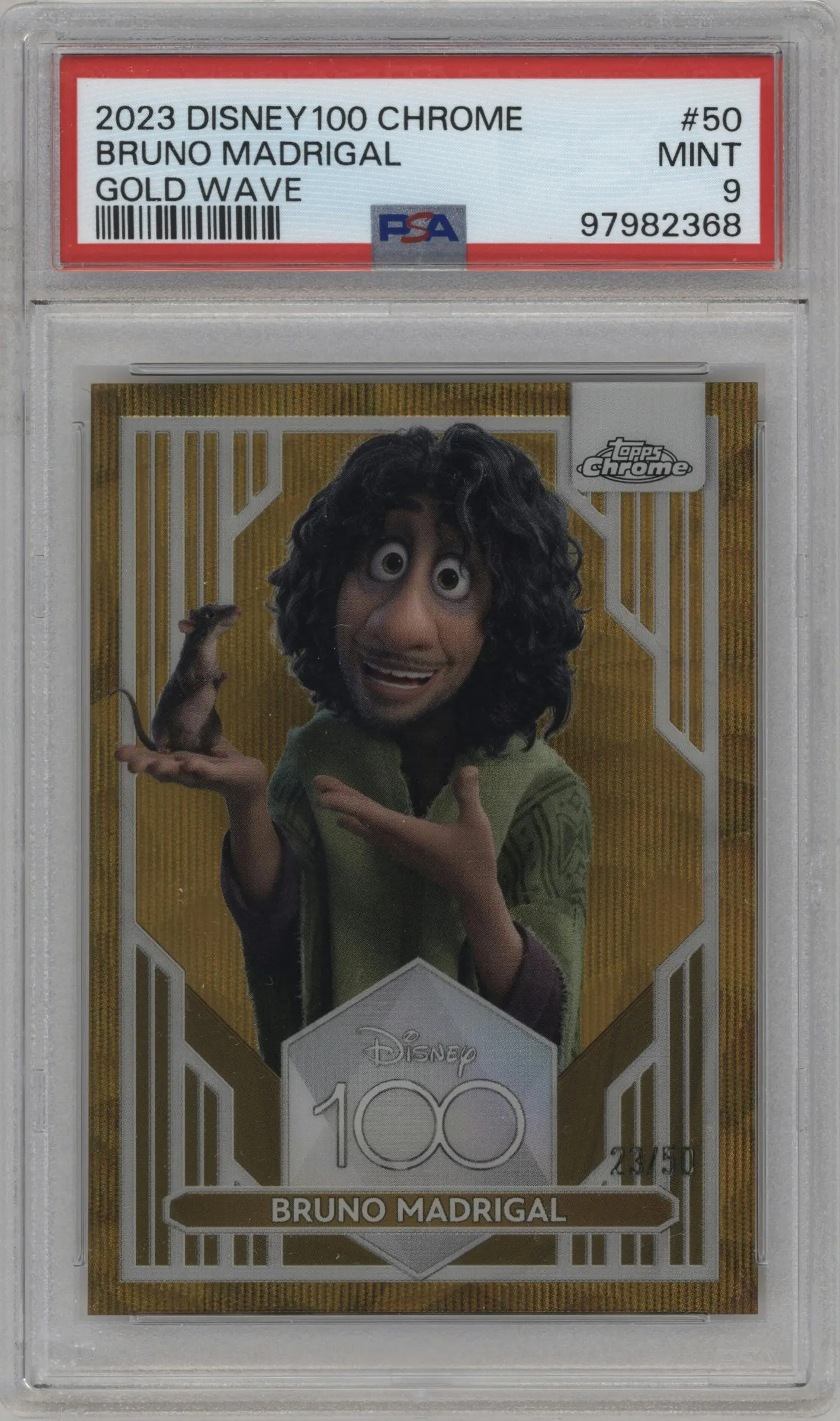 2023 Topps Chrome Disney 100 Bruno Madrigal Gold Wave #50 PSA 9