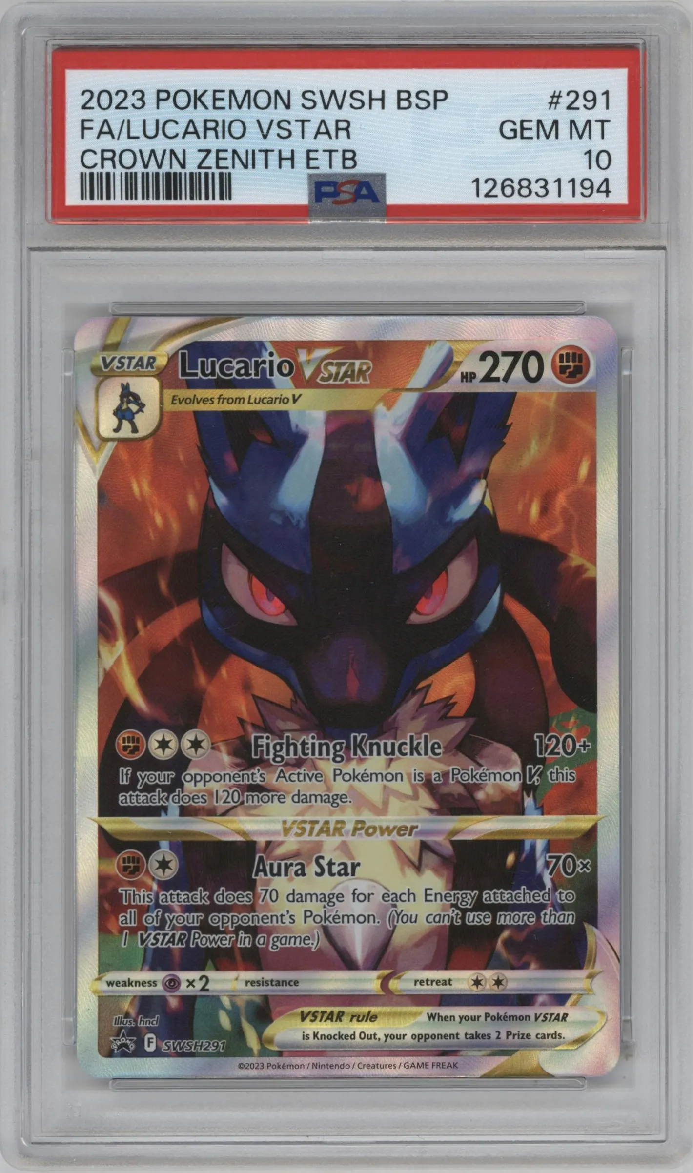 2023 Pokemon SWSH Lucario VStar Crown Zenith ETB #SWSH291 PSA 10