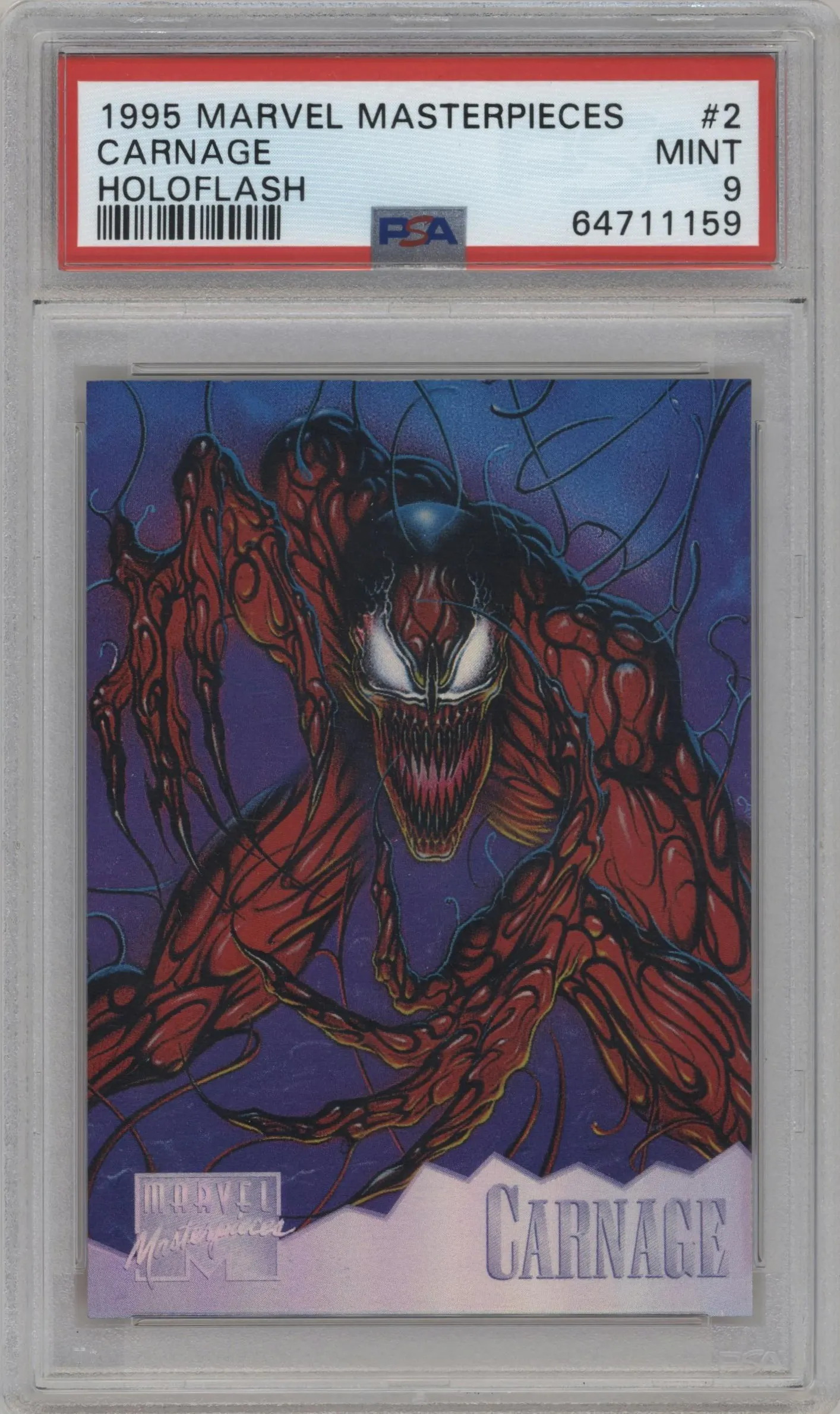 1995 Fleer Marvel Masterpieces Holoflash Carnage #2 PSA 9