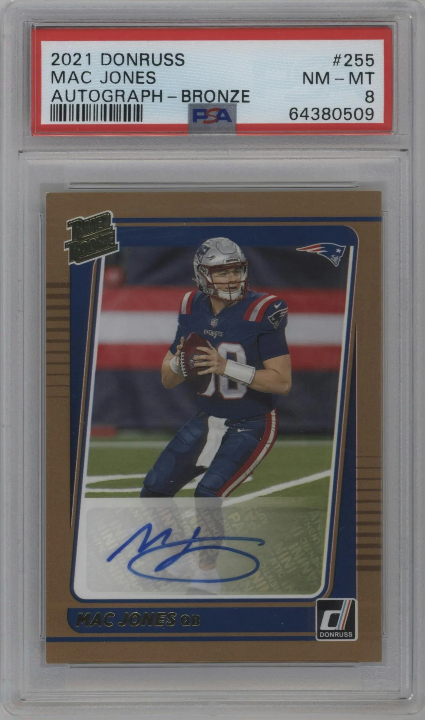 2021 Panini Donruss Rtd.Rke.Auto Mac Jones Bronze #255 PSA 8